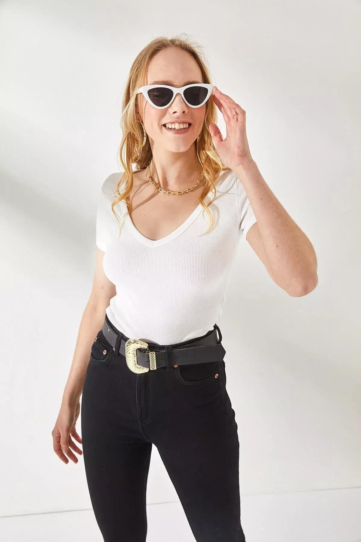 Multicolour V-Neck Short Sleeve Blouse, Set Of 2, Gray-Ecru, large image number 6