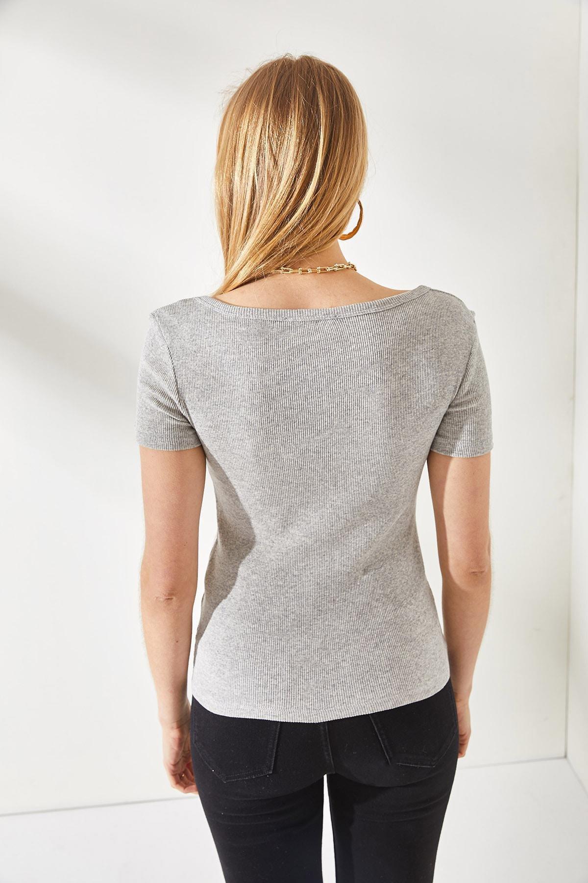 Multicolour V-Neck Short Sleeve Blouse, Set Of 2, Gray-Ecru, large image number 7