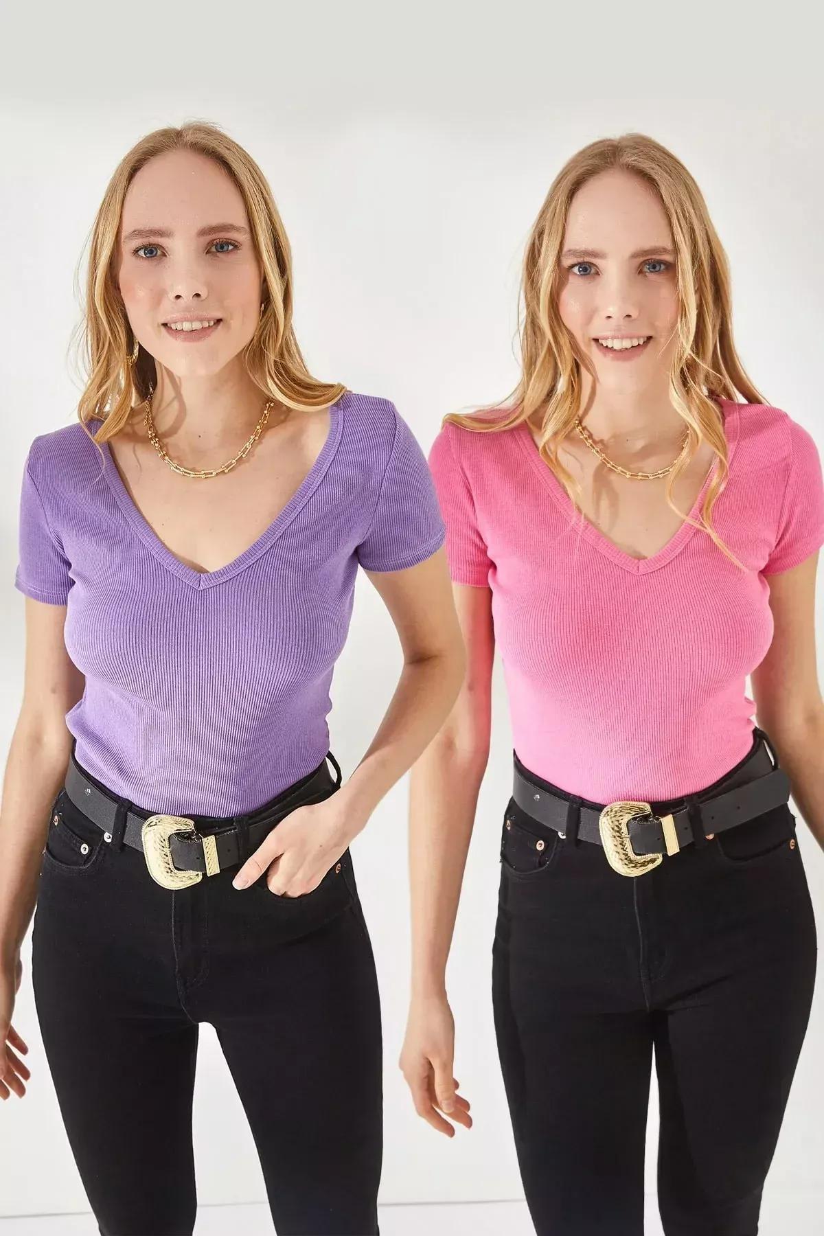 Set of 2 Basic Cropped Blouse, Pink-Lilac, large image number 1
