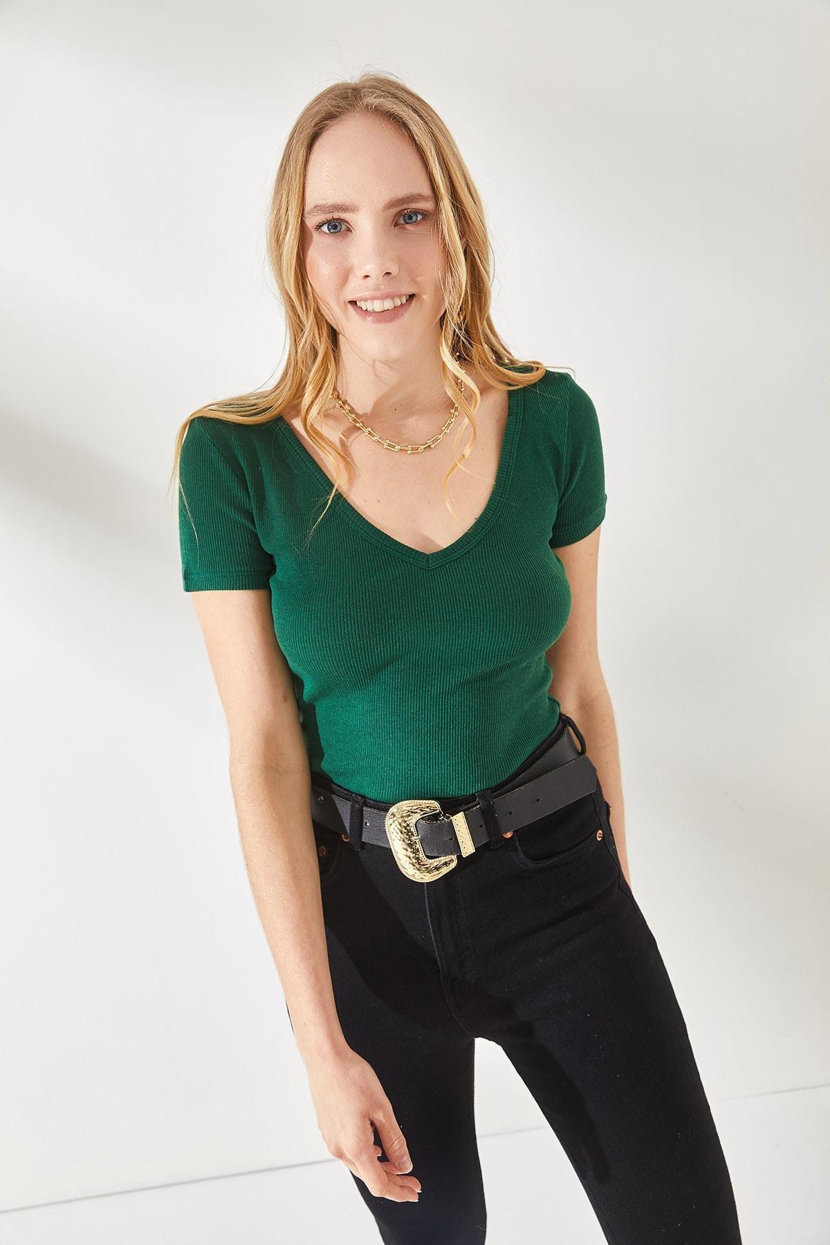 Multicolour V-Neck Short Sleeve Blouse, Set Of 2, Emerald-Red, large image number 4