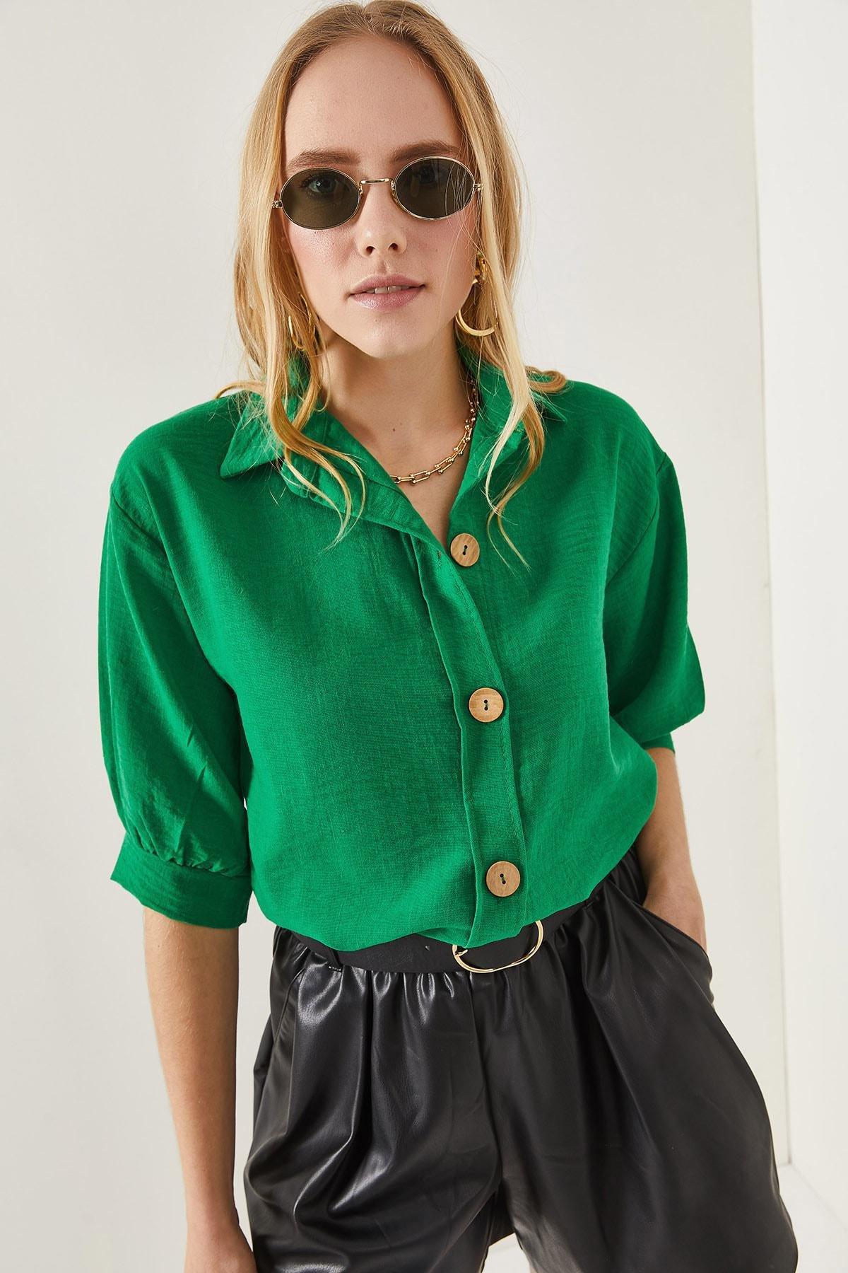 Green Striped Linen Shirt, Grassgreen, large image number 2