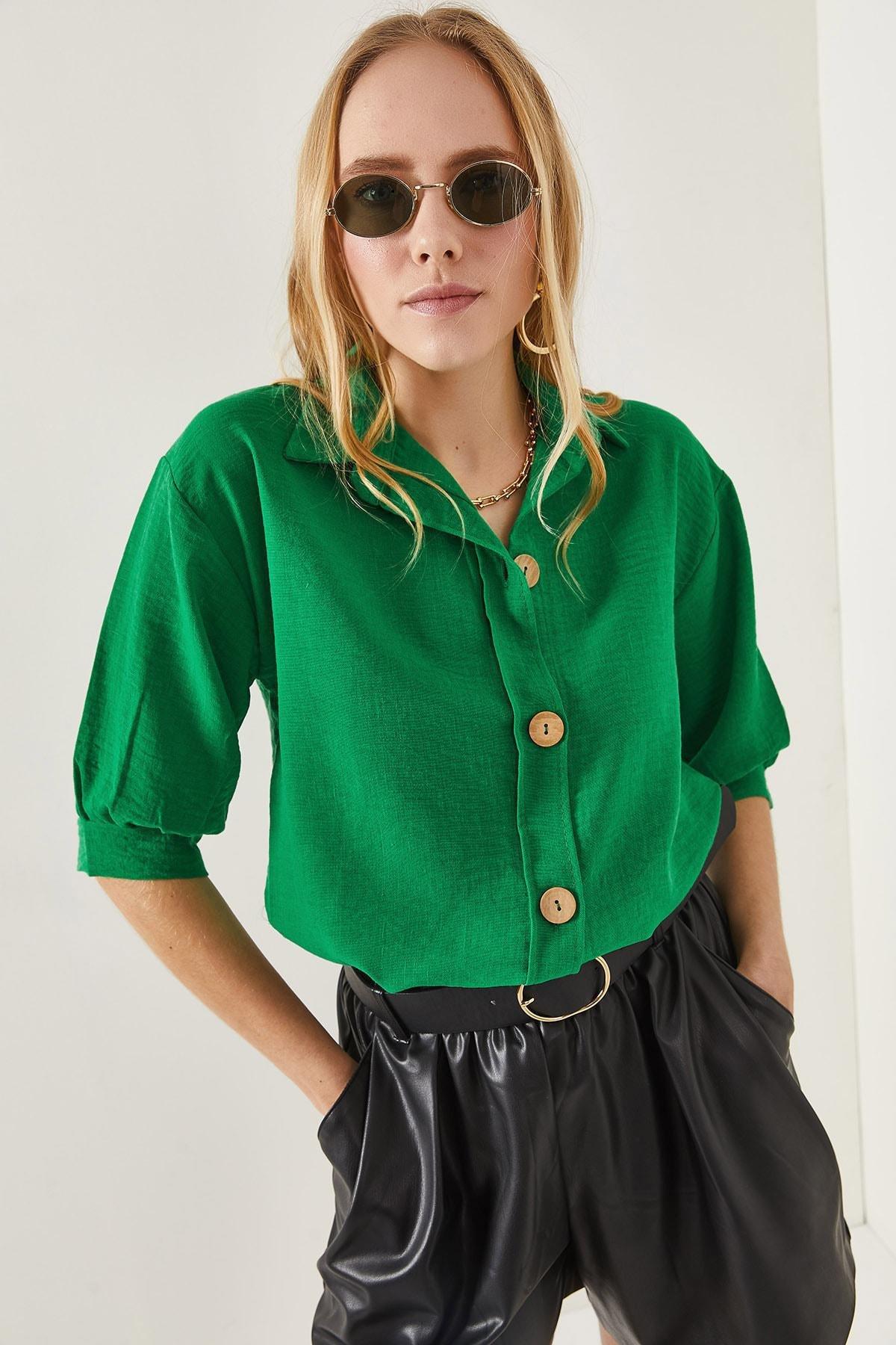 Green Striped Linen Shirt, Grassgreen, large image number 3