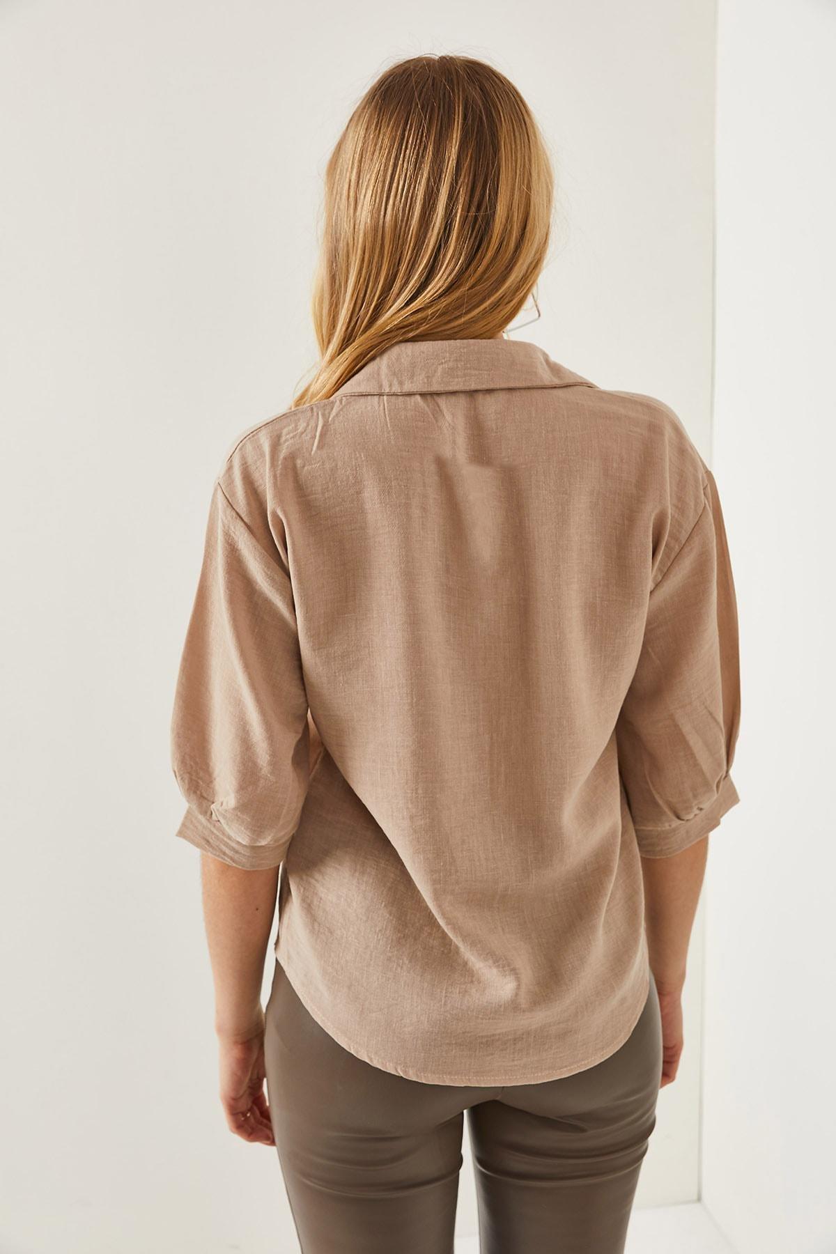 Beige Buttoned Linen Shirt, Rock, large image number 3