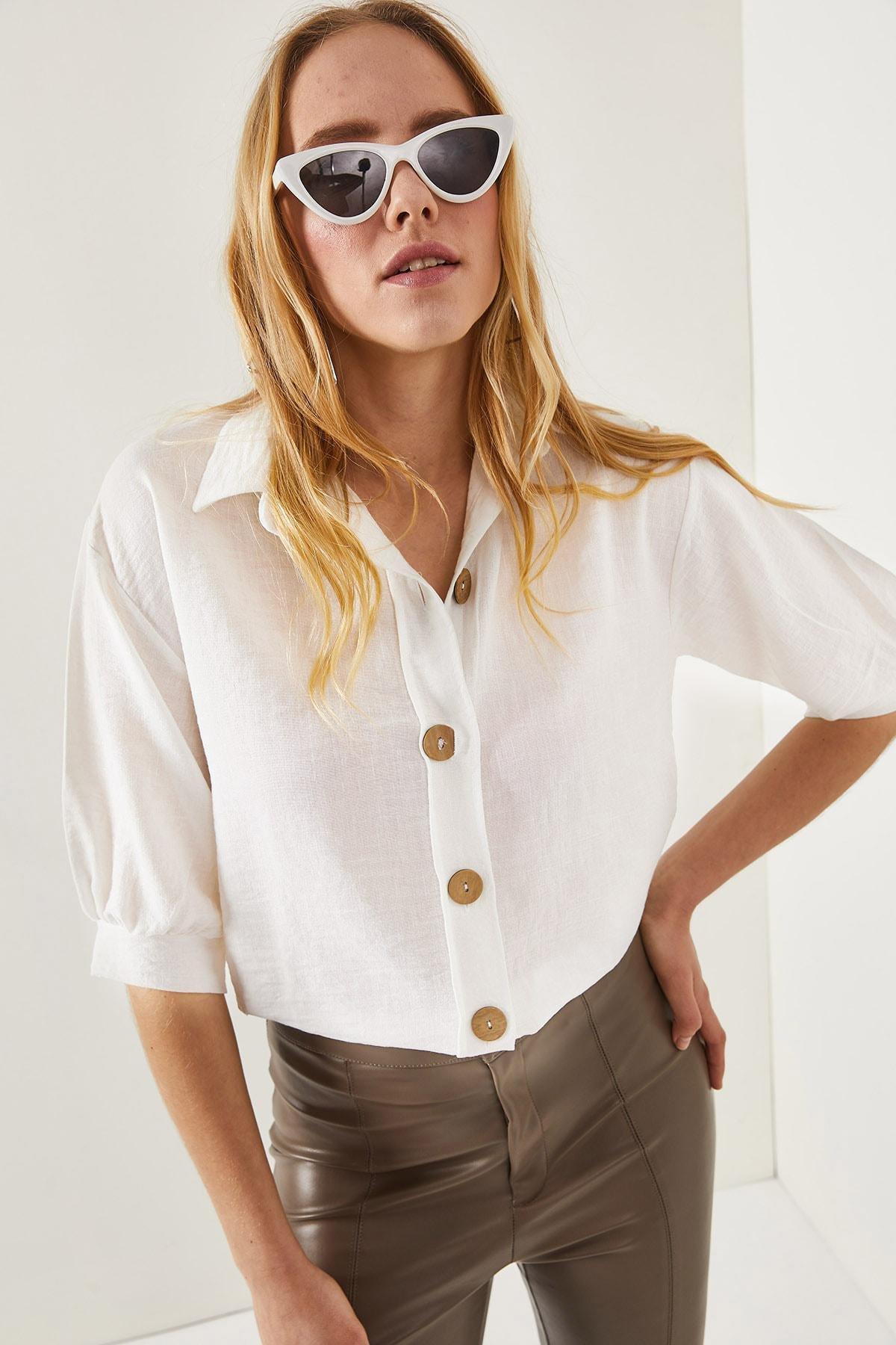 White Buttoned Linen Shirt, , large image number 1