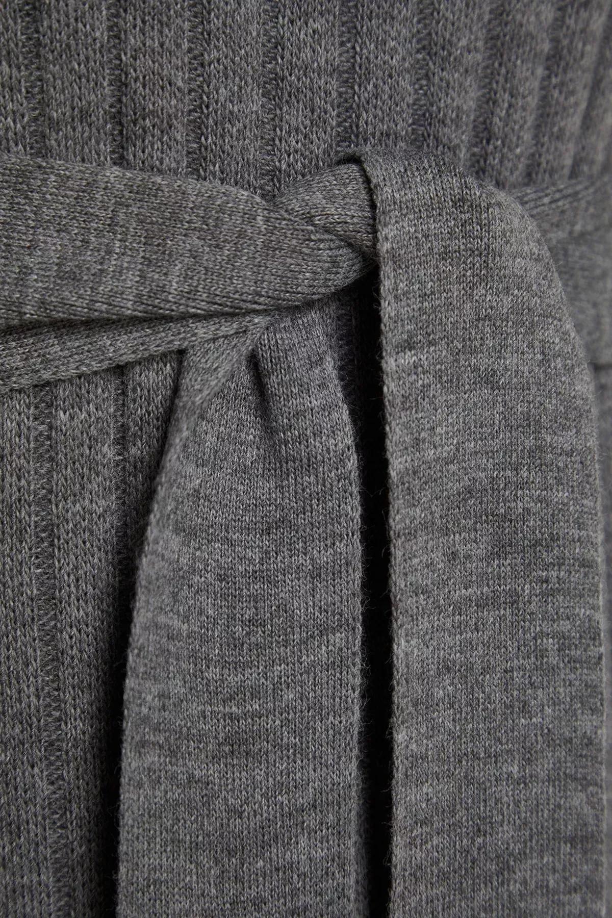 Grey Belted Rib Knitwear Dress, Anthracite, large image number 7