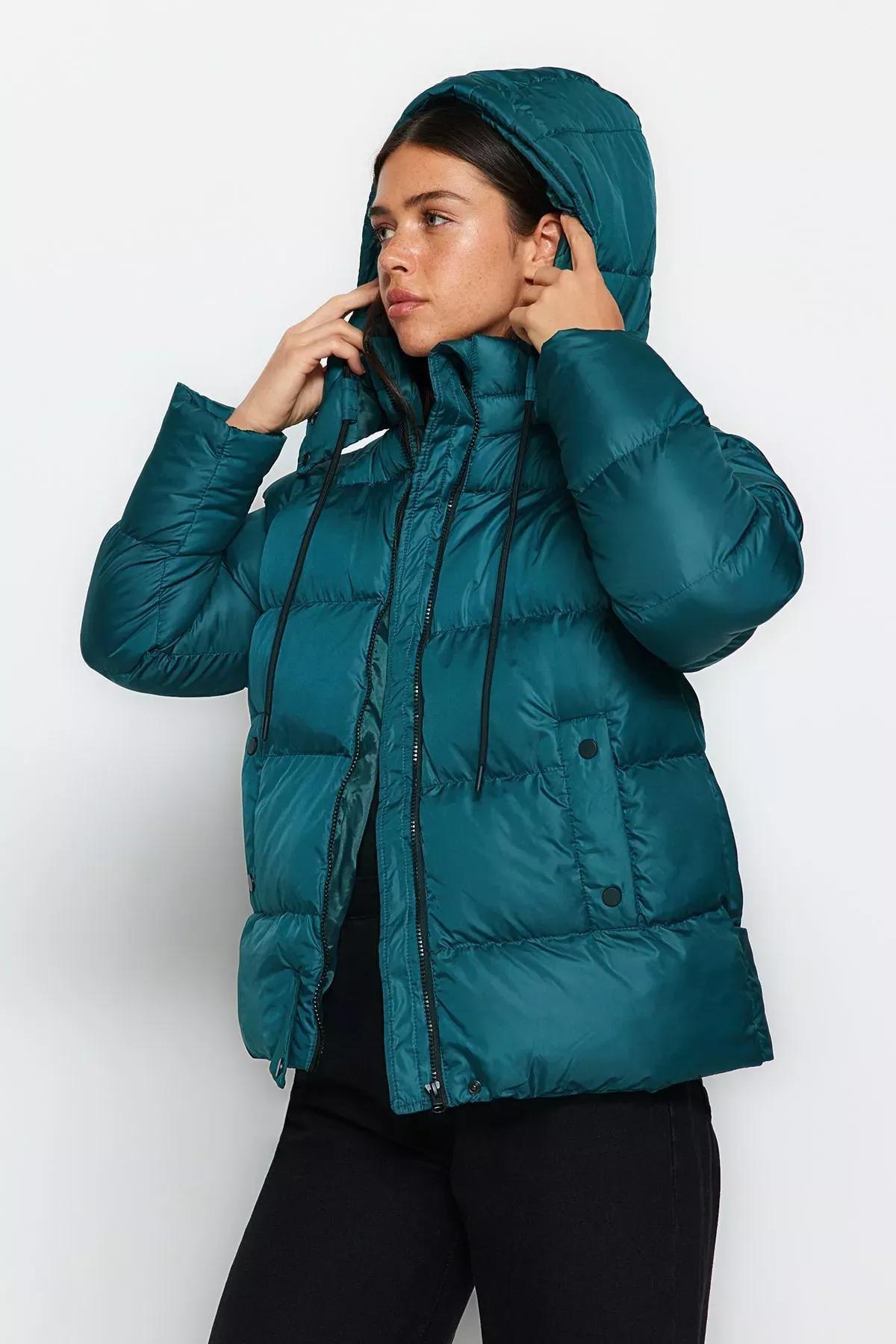 Green Hooded Puffer Jacket, Emerald, large image number 1