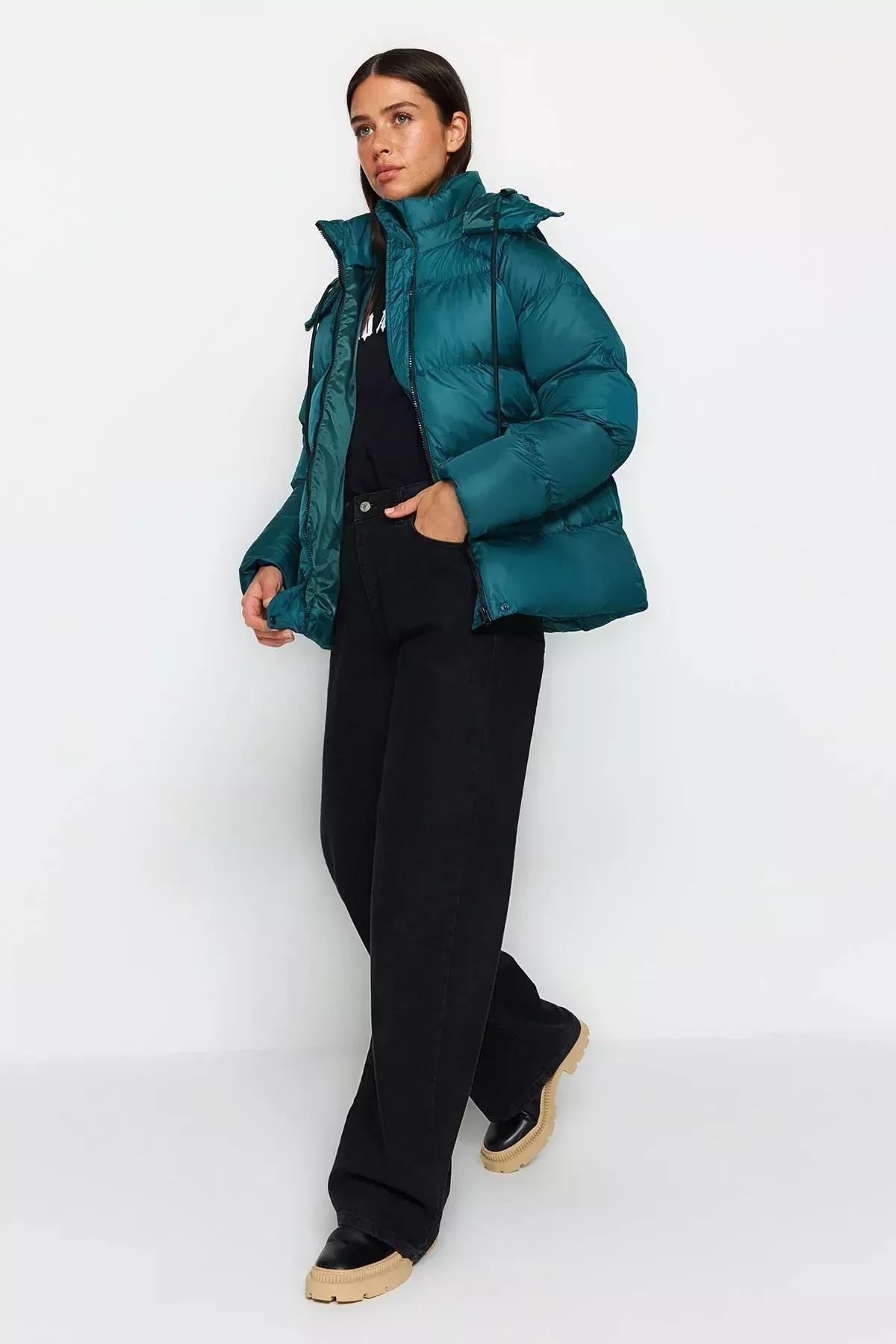 Green Hooded Puffer Jacket, Emerald, large image number 2