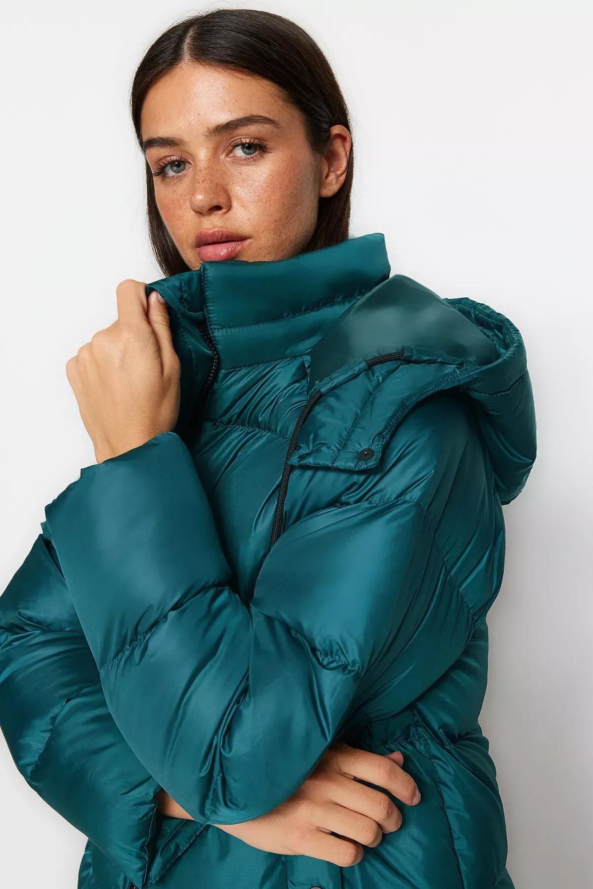 Green Hooded Puffer Jacket, Emerald, large image number 3