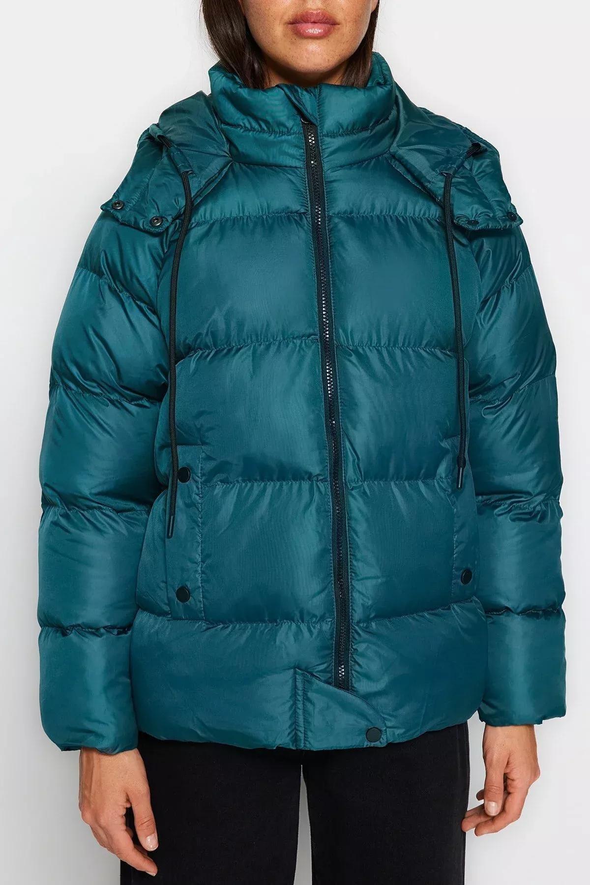 Green Hooded Puffer Jacket, Emerald, large image number 4