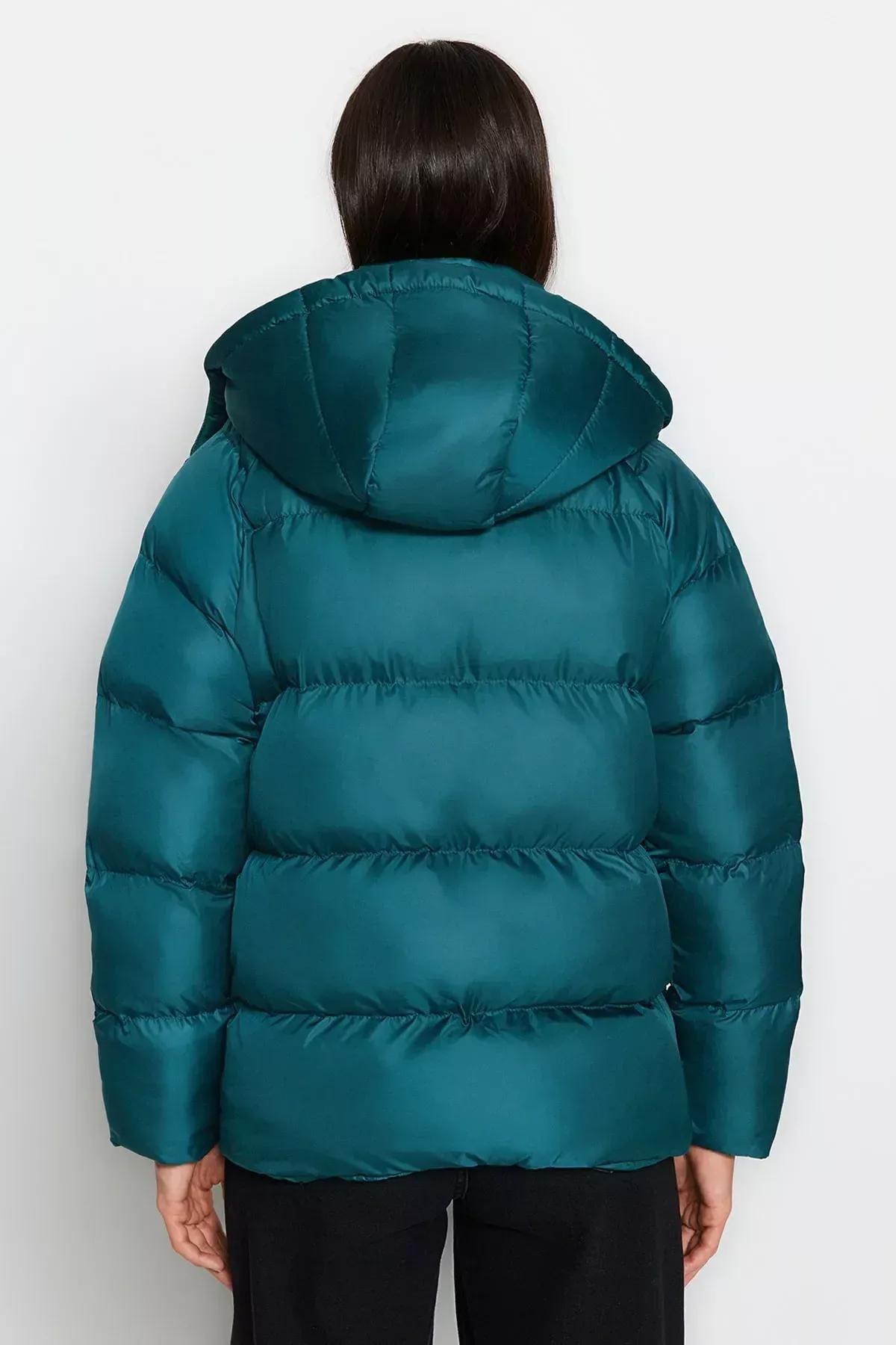 Green Hooded Puffer Jacket, Emerald, large image number 6