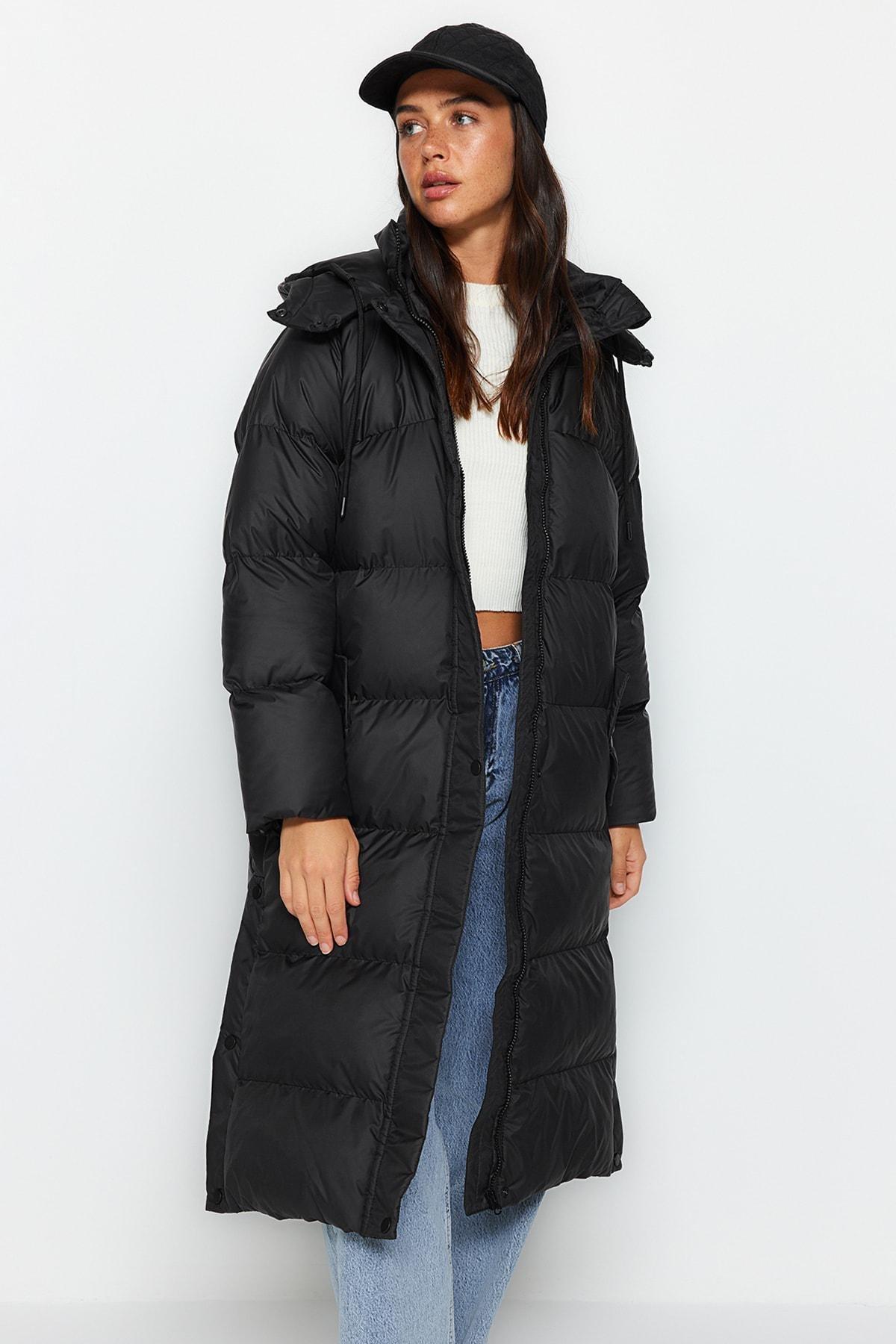 Black Hooded Puffer Jacket, , large image number 0
