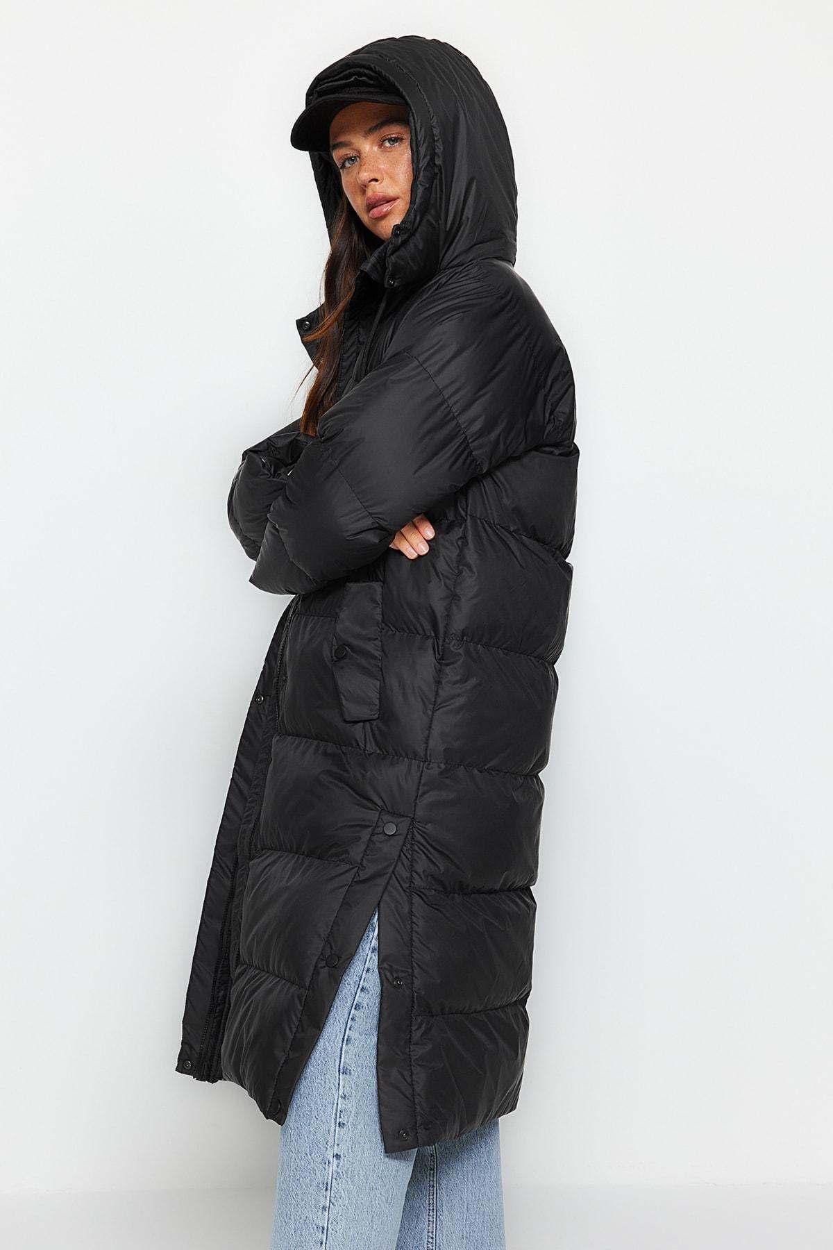 Black Hooded Puffer Jacket, , large image number 1