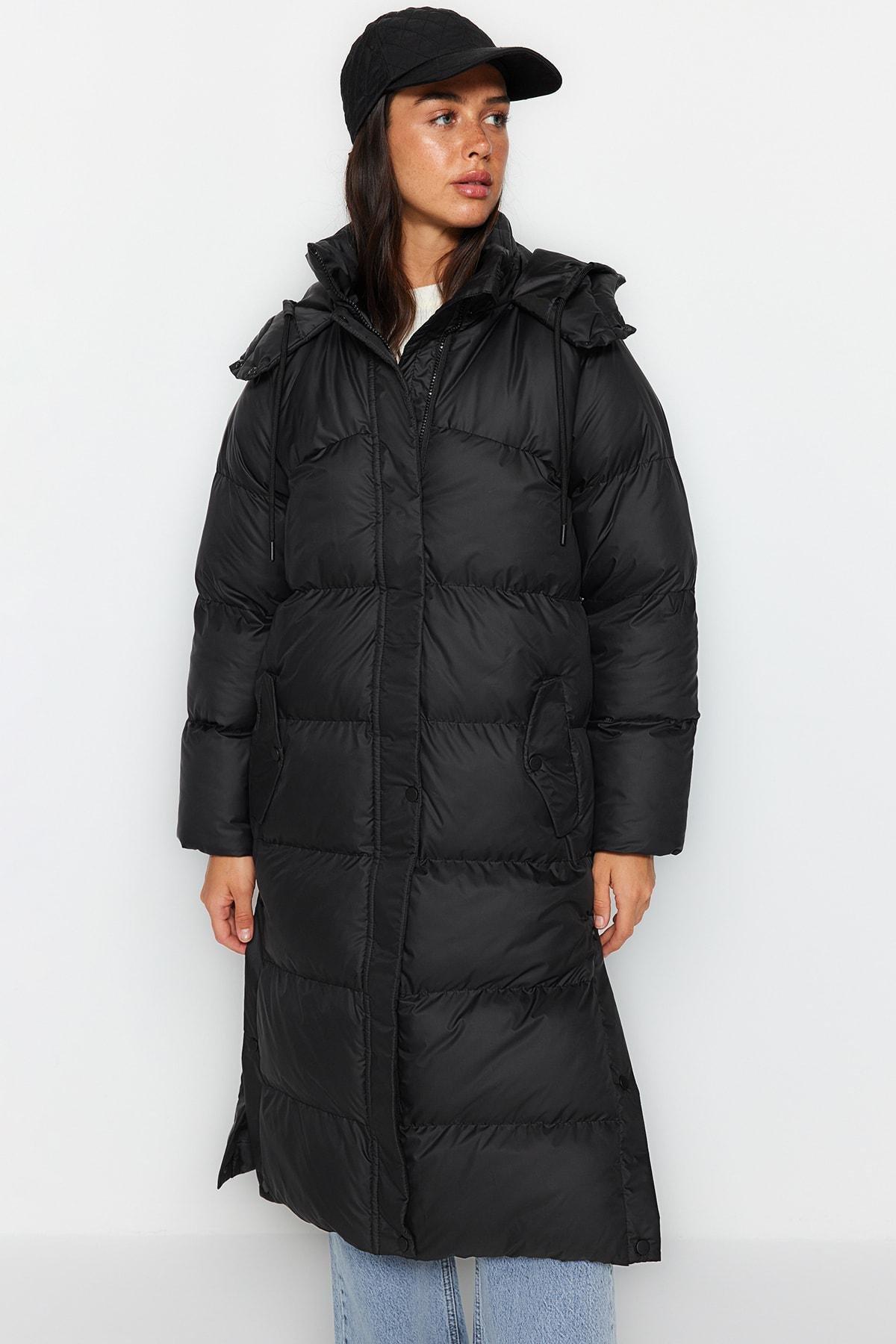 Black Hooded Puffer Jacket, , large image number 2