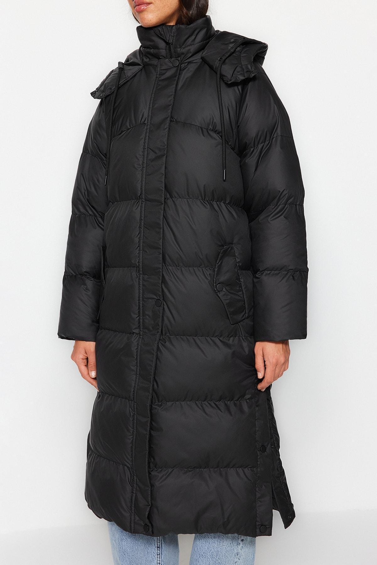 Black Hooded Puffer Jacket, , large image number 3
