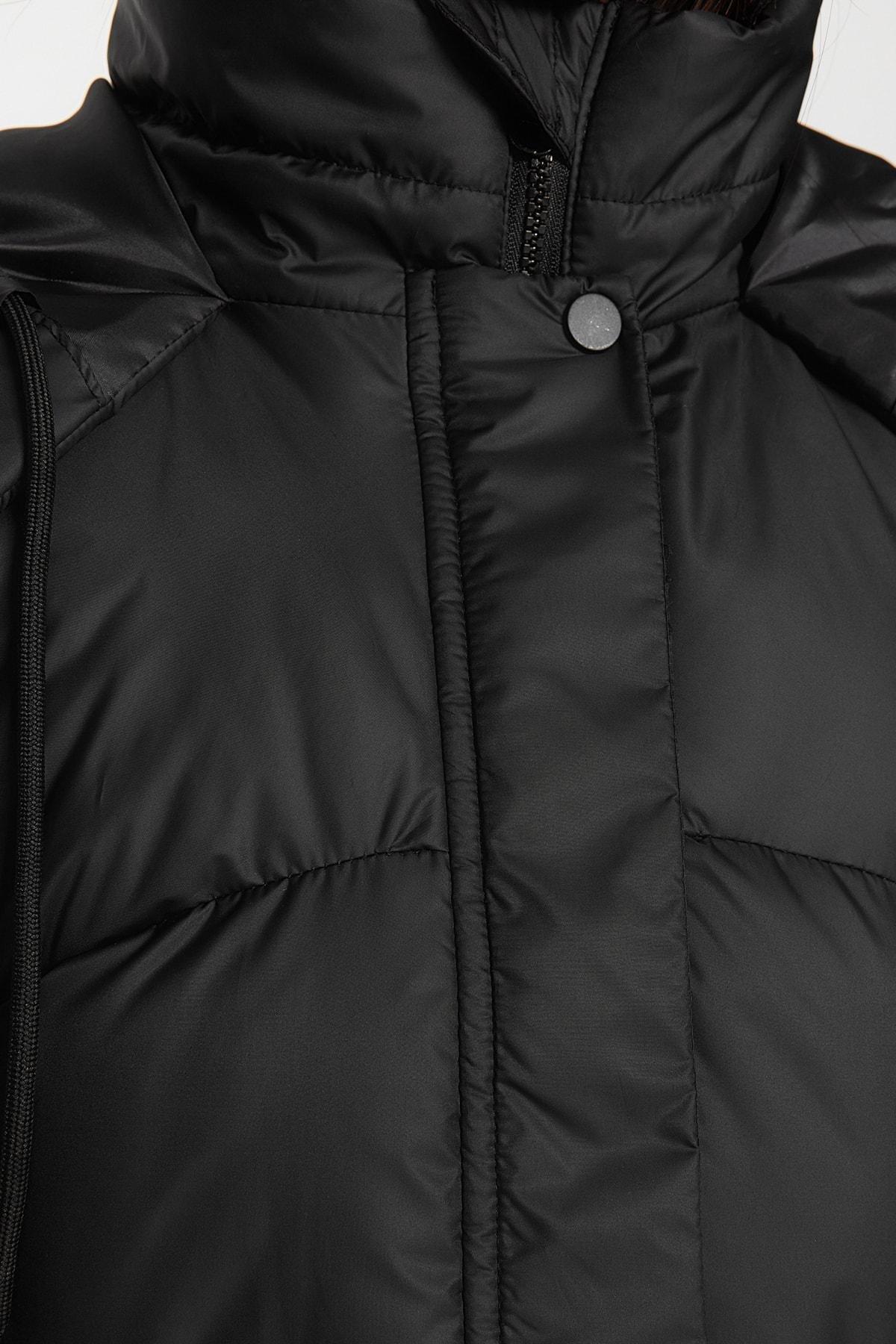 Black Hooded Puffer Jacket, , large image number 4