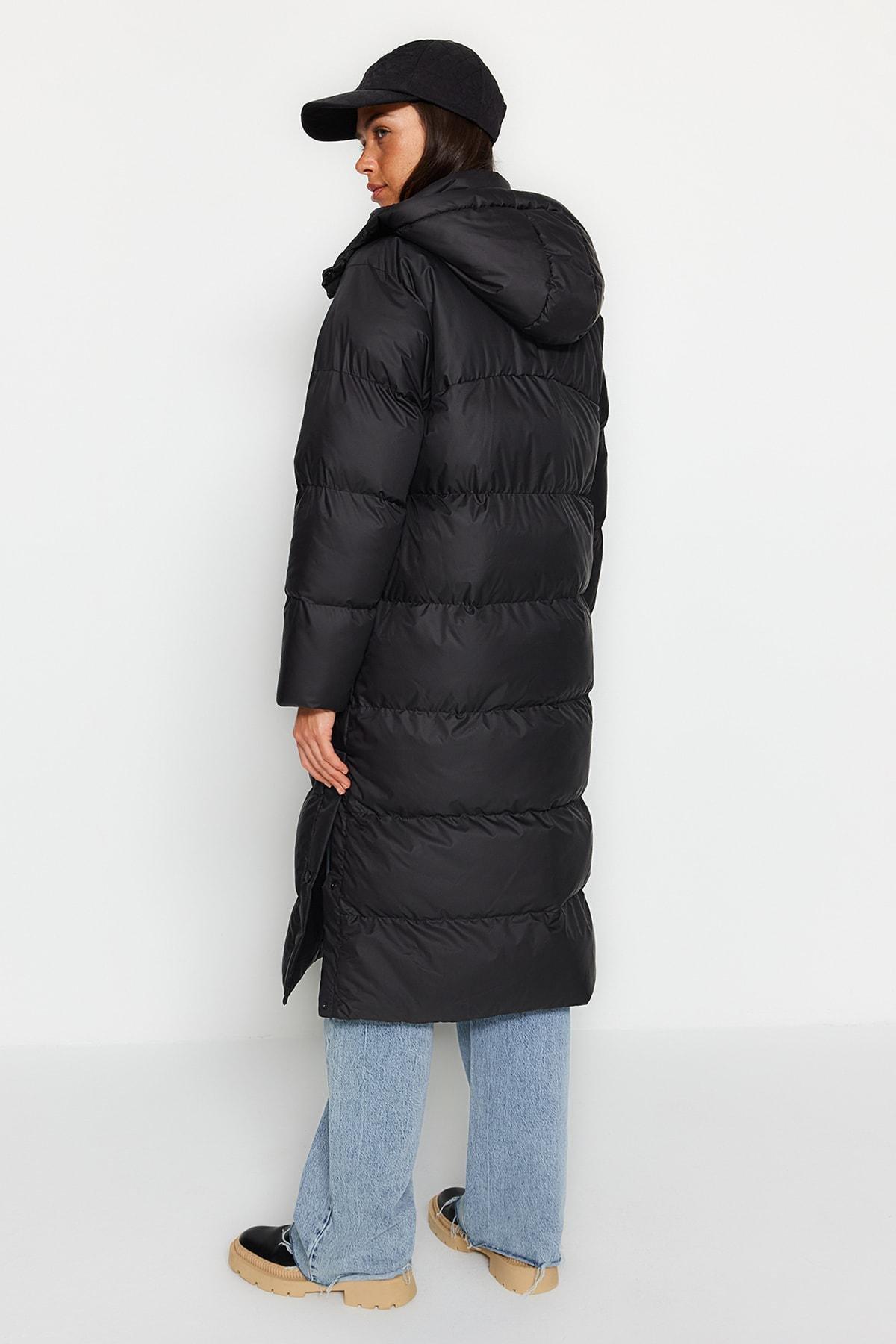 Black Hooded Puffer Jacket, , large image number 6