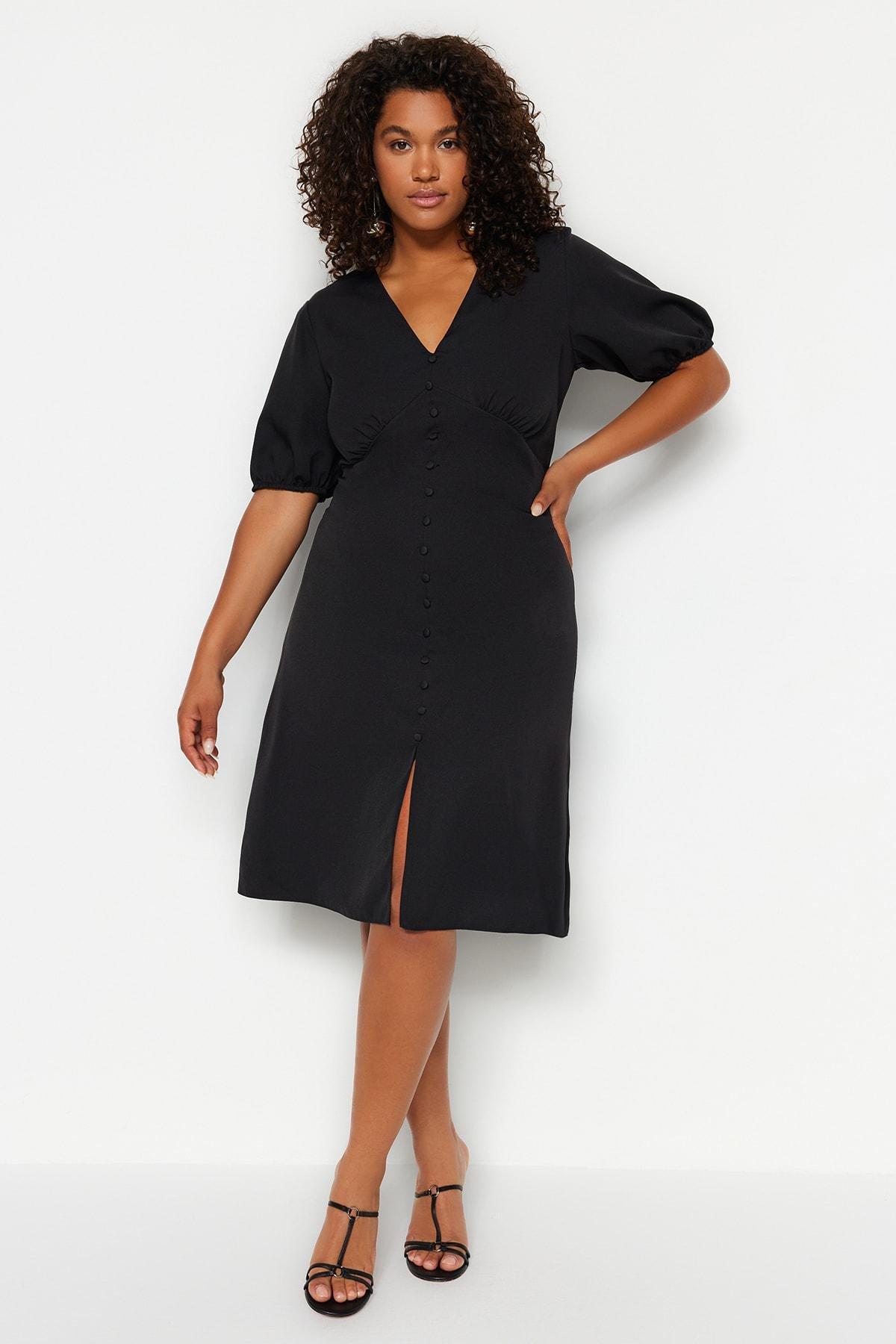 Black A-Line Plus Size Dress, BLACK, large image number 0
