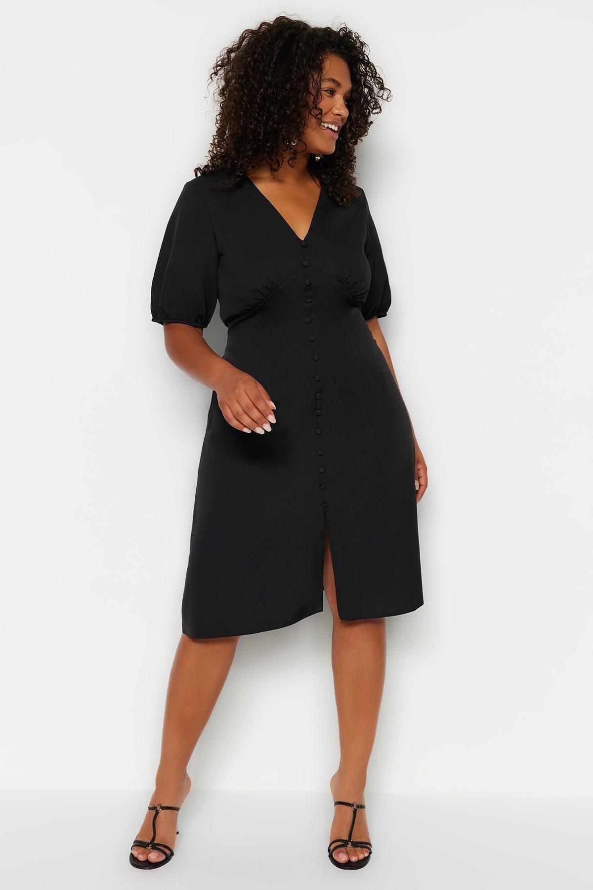 Black A-Line Plus Size Dress, BLACK, large image number 1