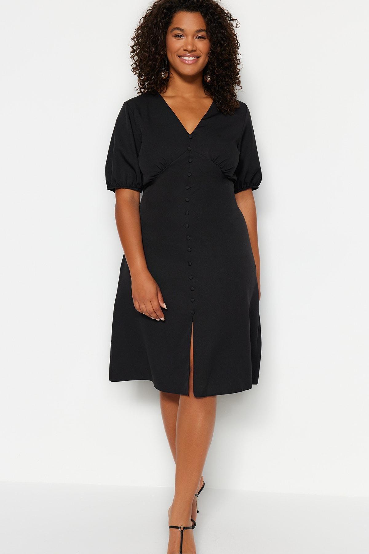 Black A-Line Plus Size Dress, BLACK, large image number 7