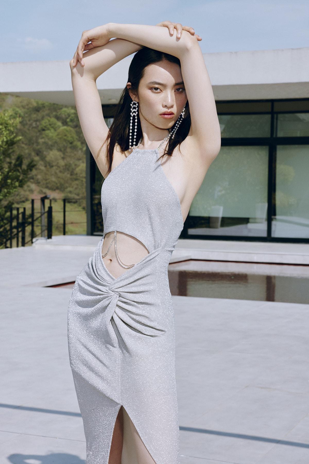 Grey Wrapover Occasionwear Dress, , large image number 2
