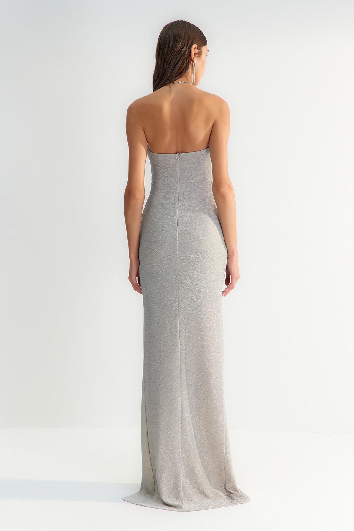 Grey Wrapover Occasionwear Dress, , large image number 6