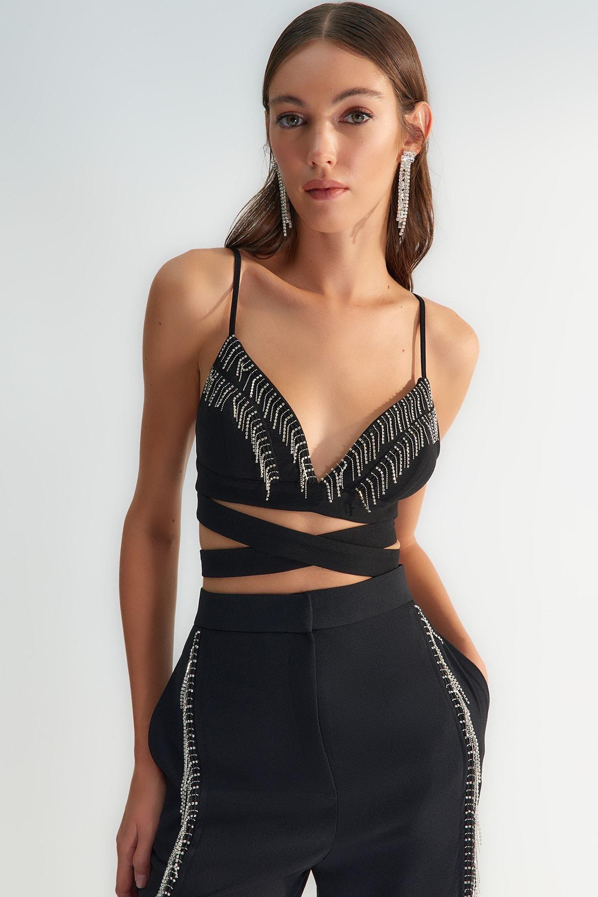 Black Plain Crop Top, , large image number 1