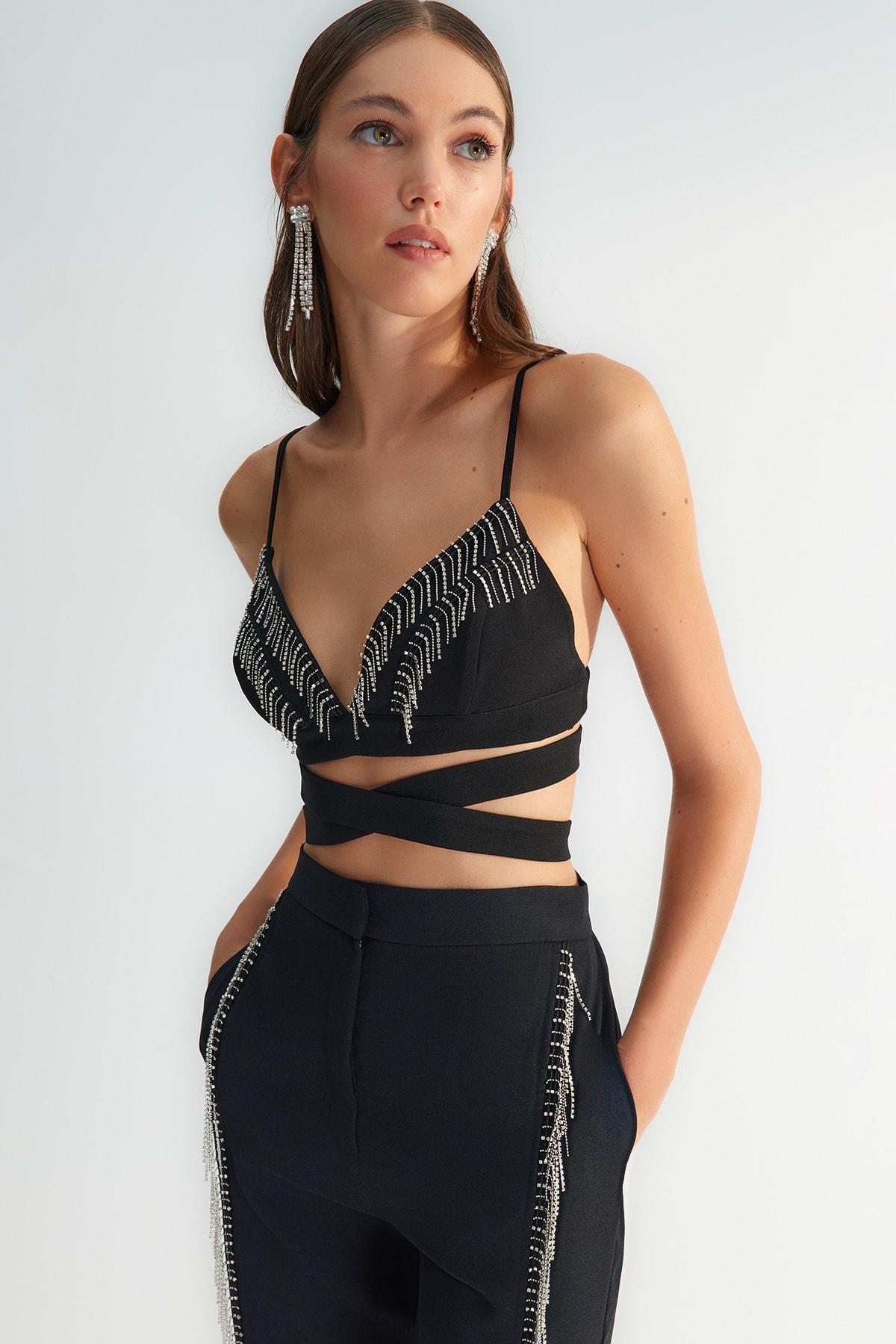 Black Plain Crop Top, , large image number 2