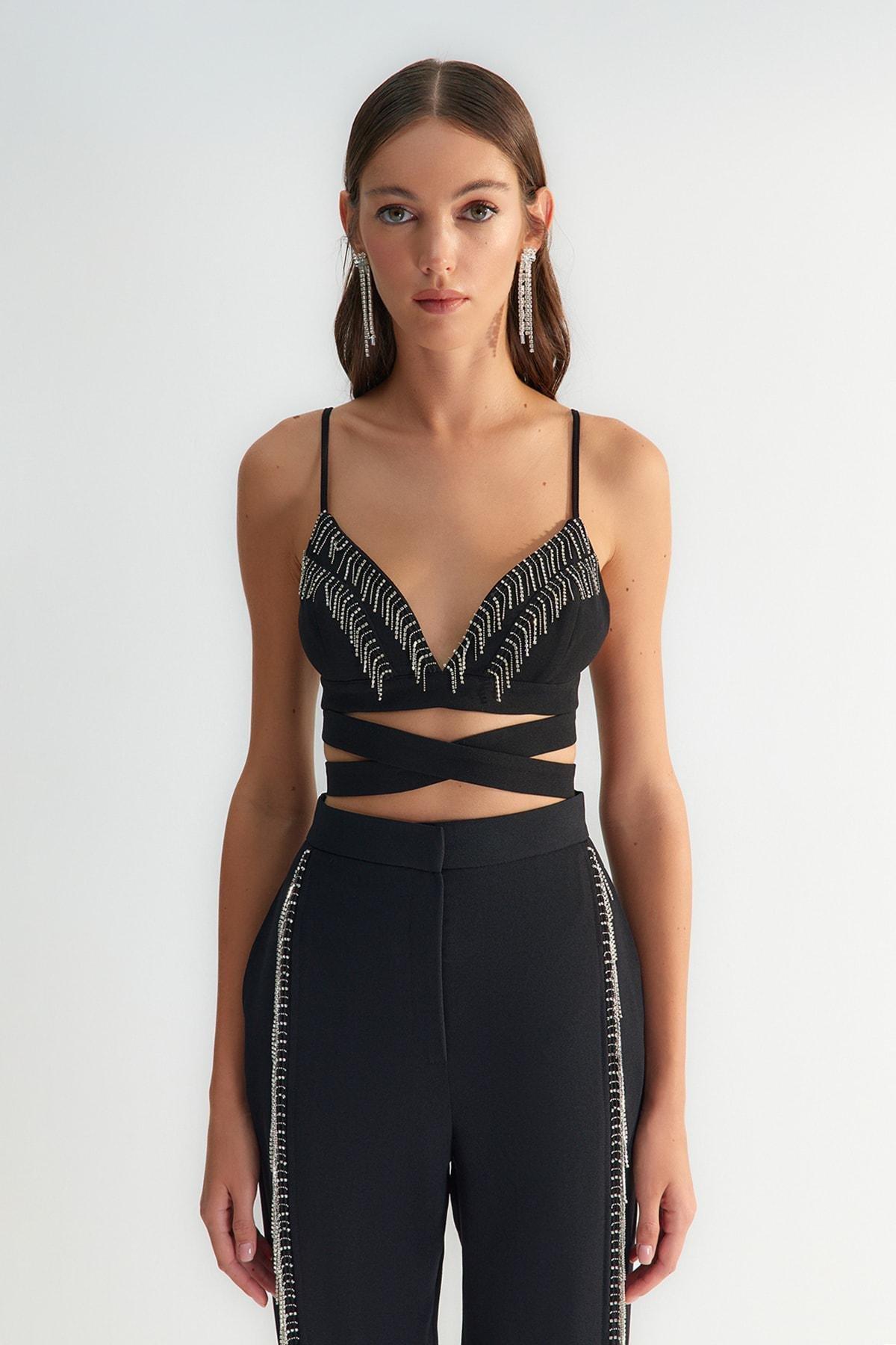 Black Plain Crop Top, , large image number 3