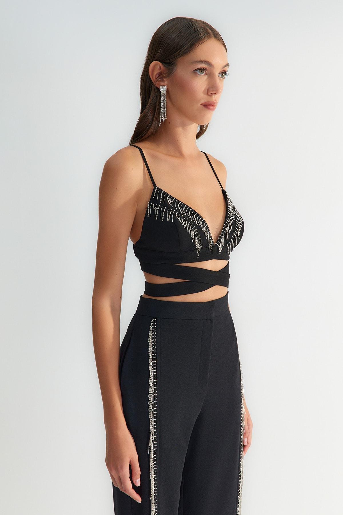 Black Plain Crop Top, , large image number 4