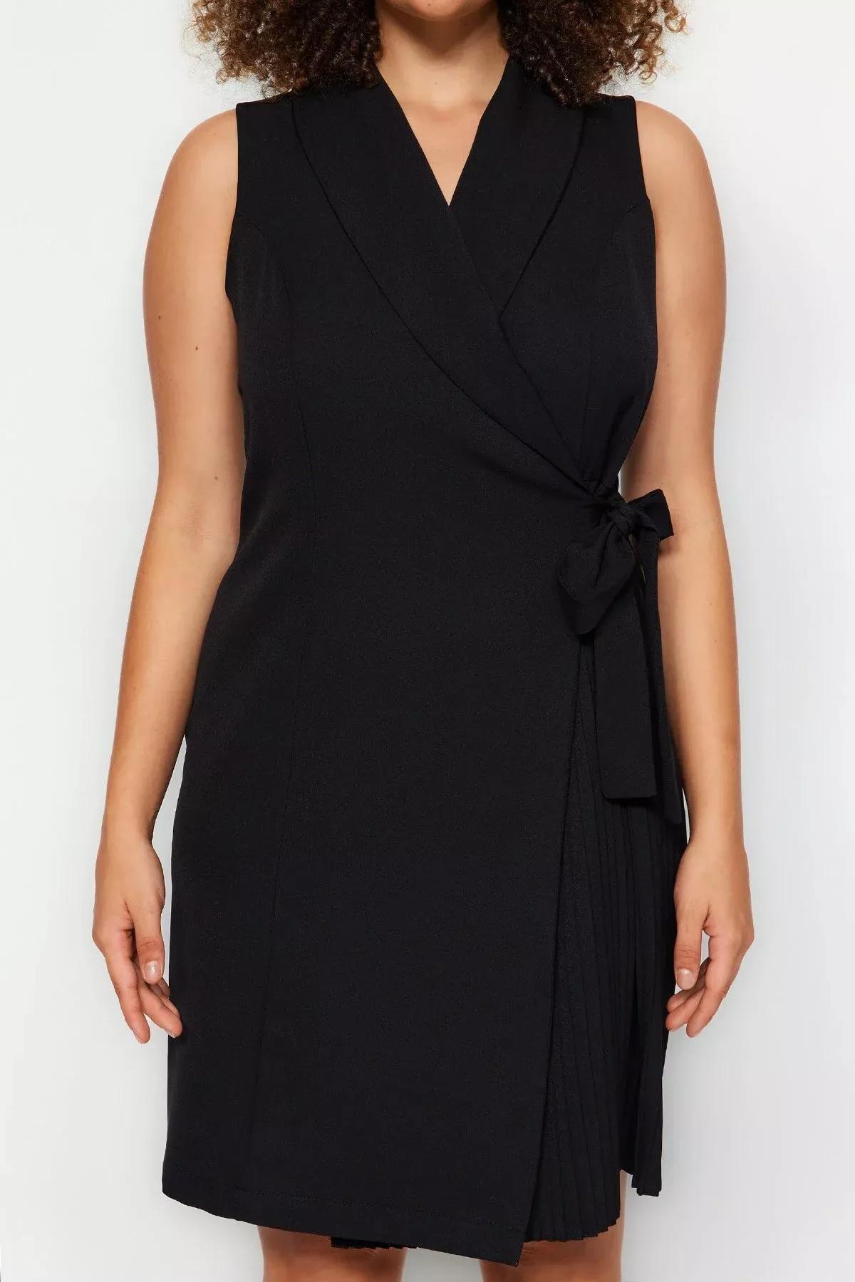 Black Double-Breasted Plus Size Dress, BLACK, large image number 3