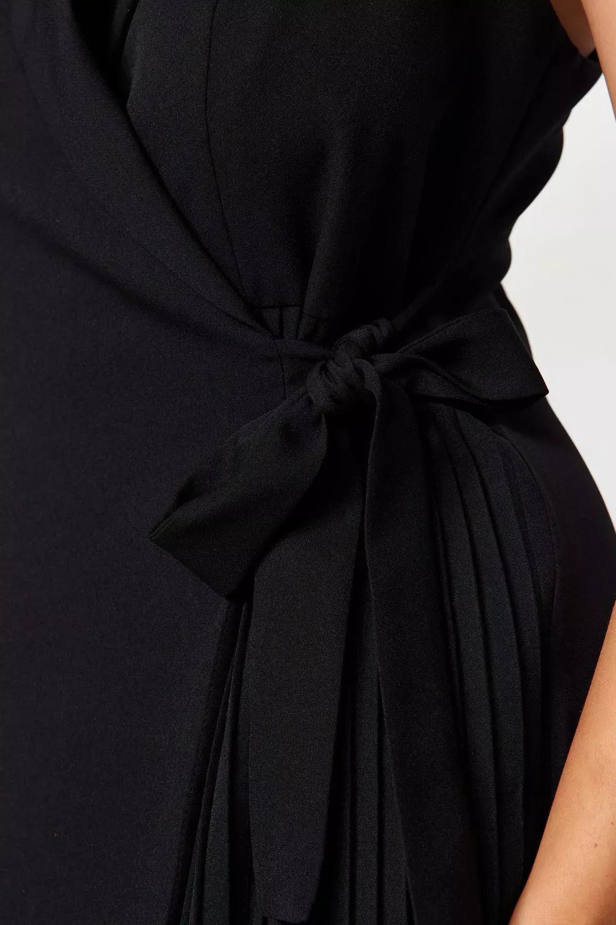 Black Double-Breasted Plus Size Dress, BLACK, large image number 4