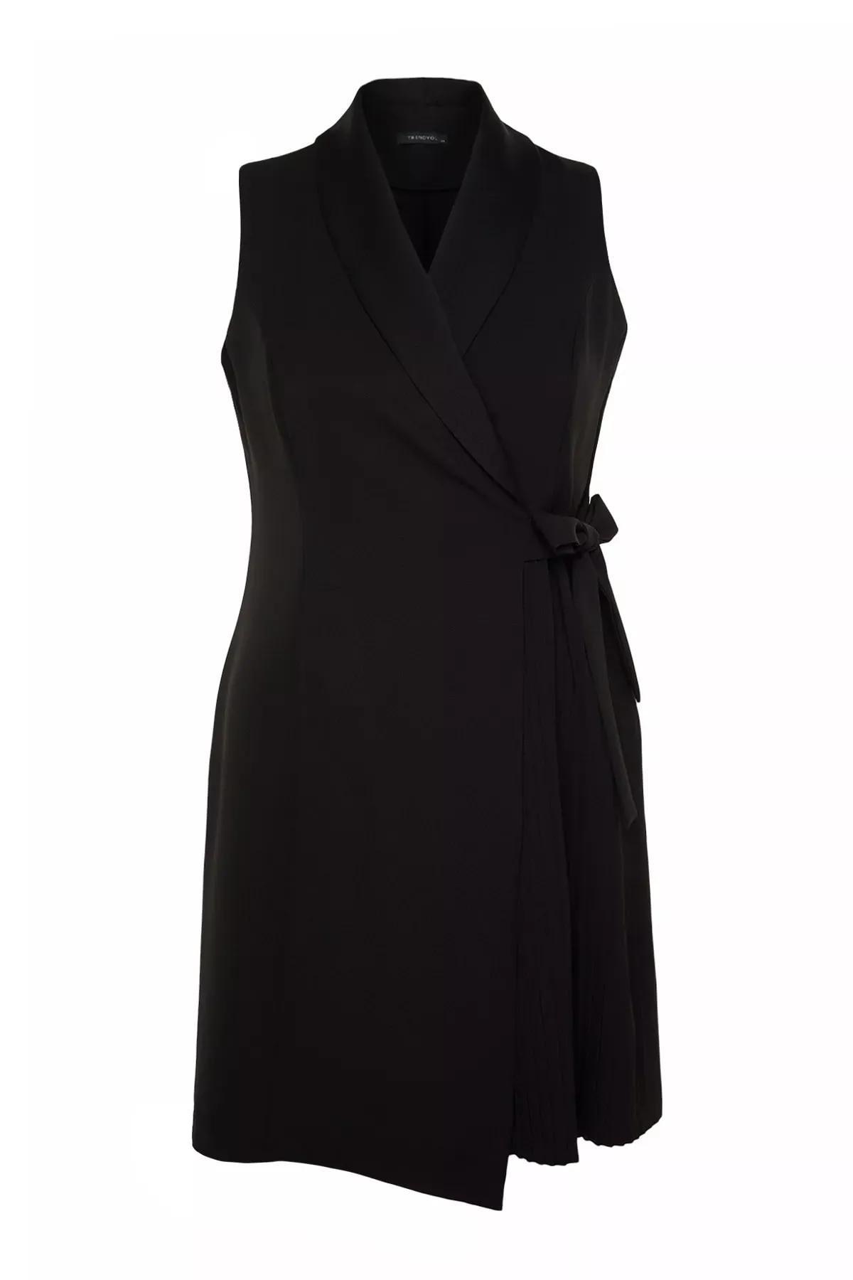 Black Double-Breasted Plus Size Dress, BLACK, large image number 5