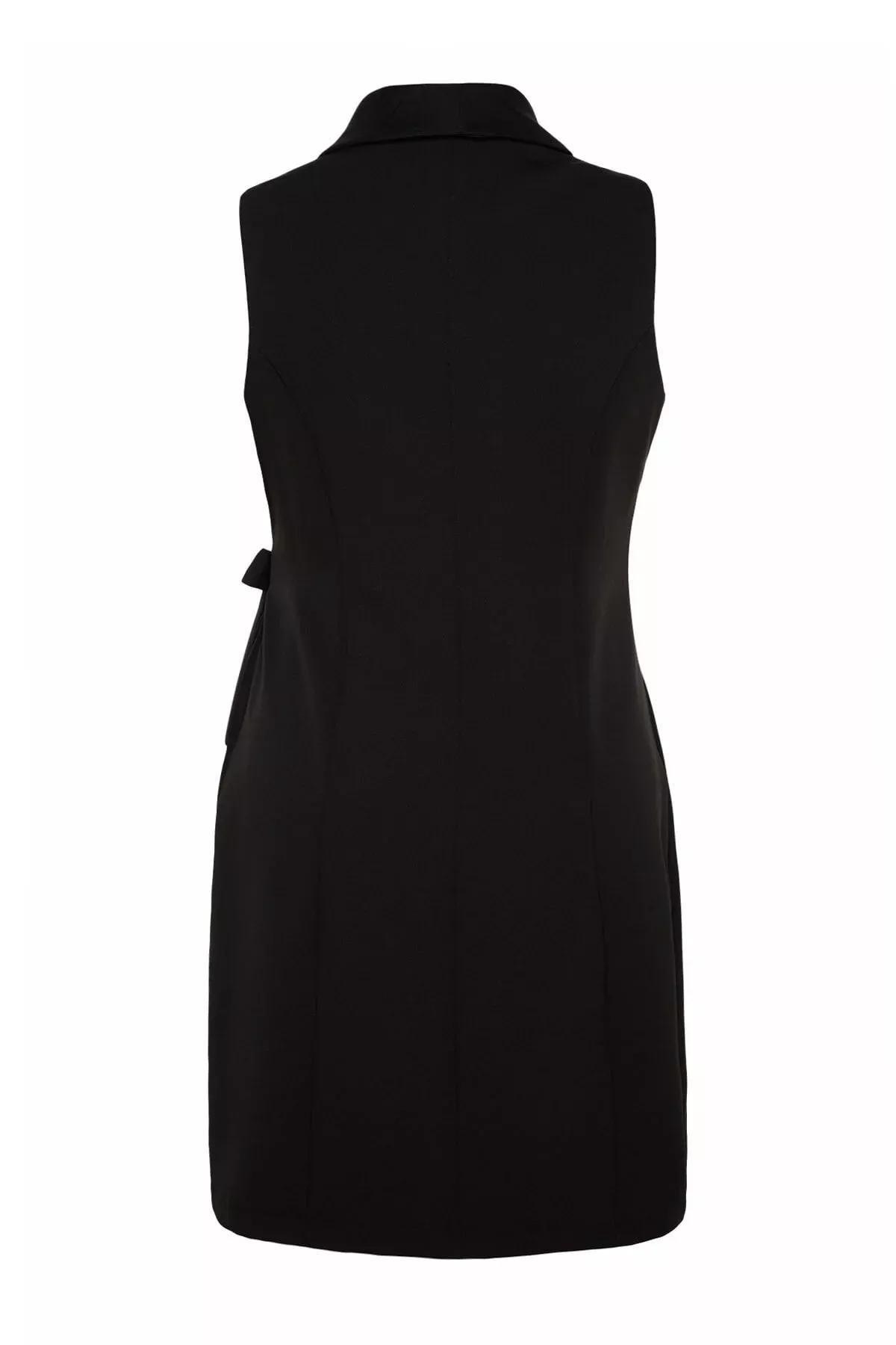 Black Double-Breasted Plus Size Dress, BLACK, large image number 6