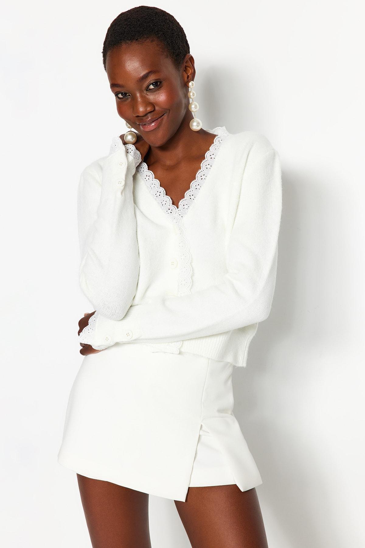 White Knitwear Cardigan, , large image number 0
