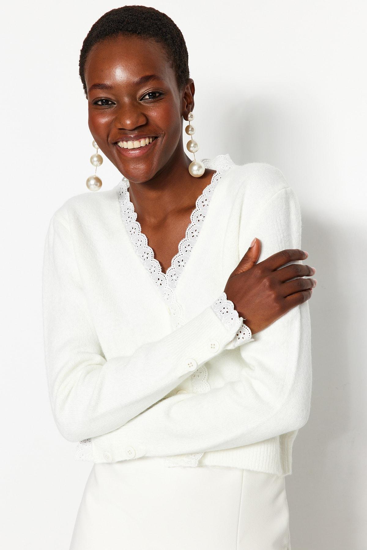 White Knitwear Cardigan, , large image number 1