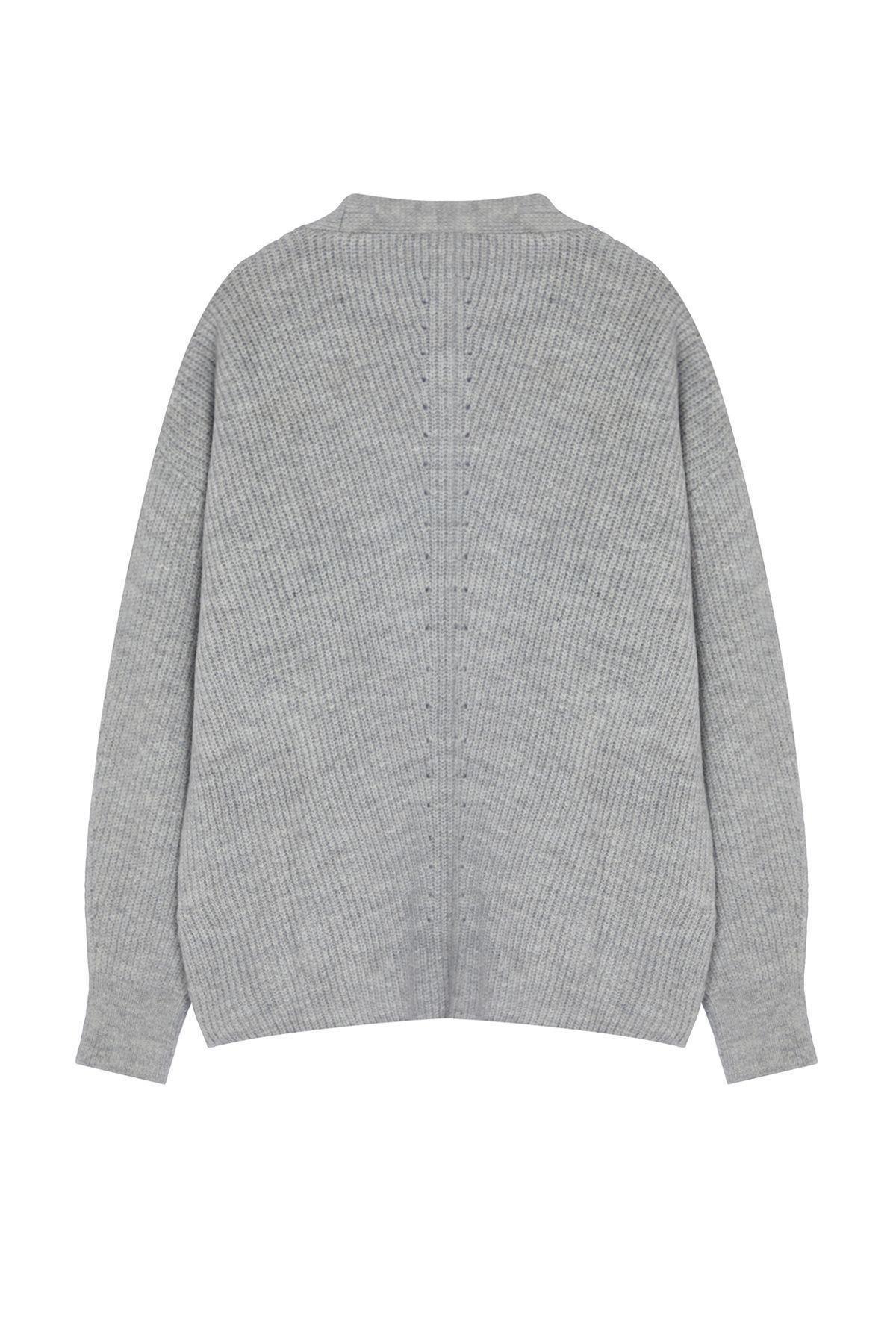 Grey Wide Fit Knit Cardigan with Pocket, , large image number 5