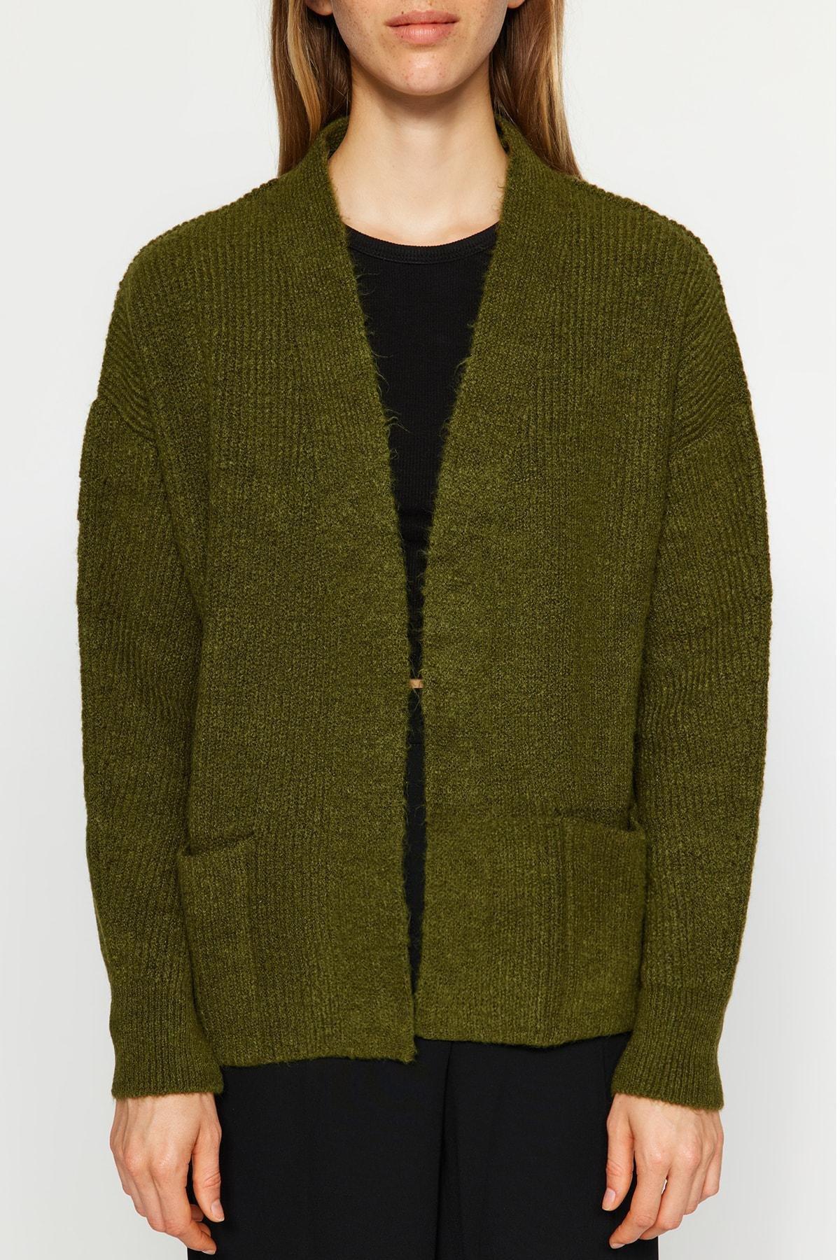 Khaki Soft Textured Pocket Detailed Cardigan, , large image number 3