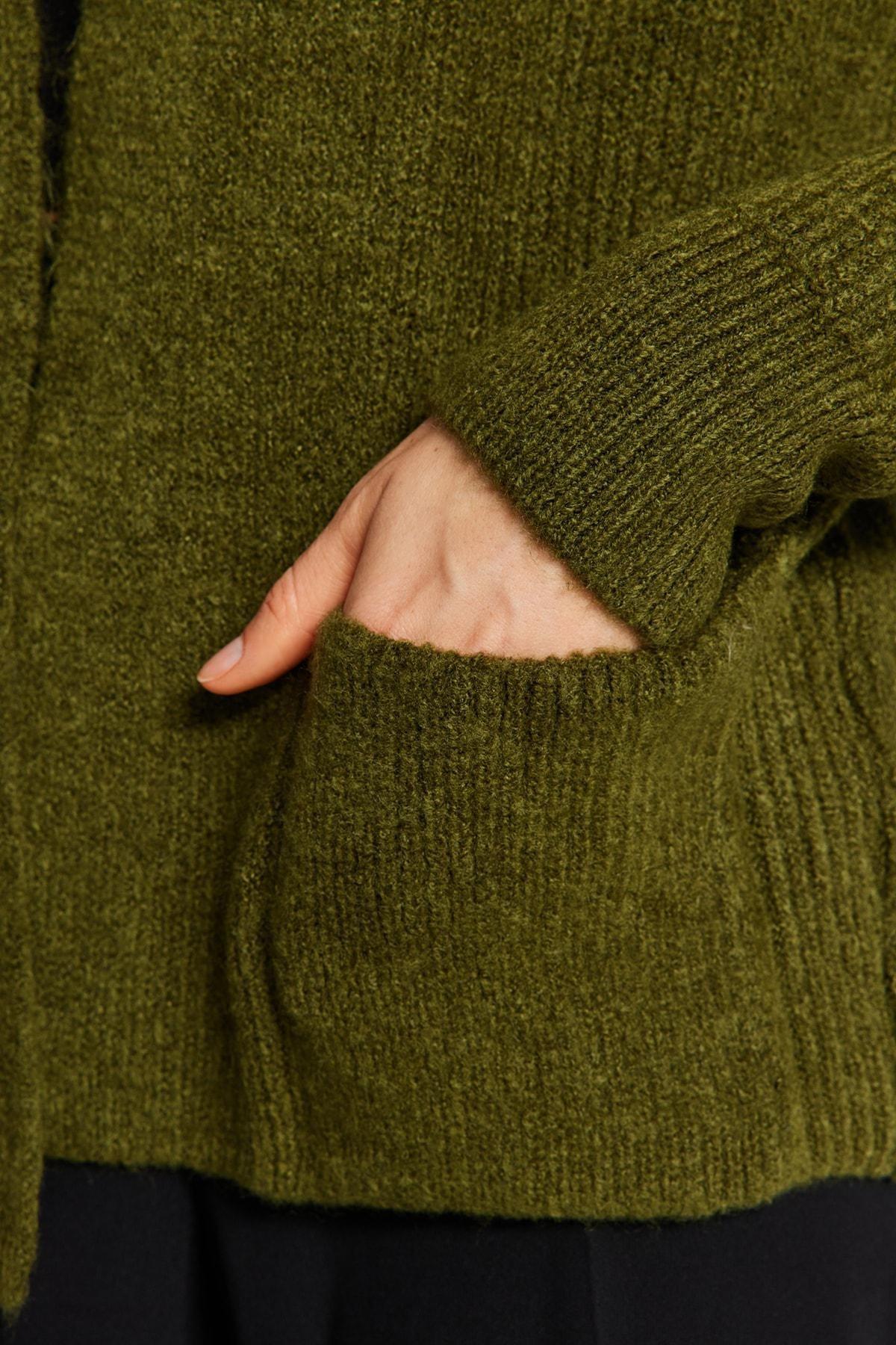 Khaki Soft Textured Pocket Detailed Cardigan, , large image number 4