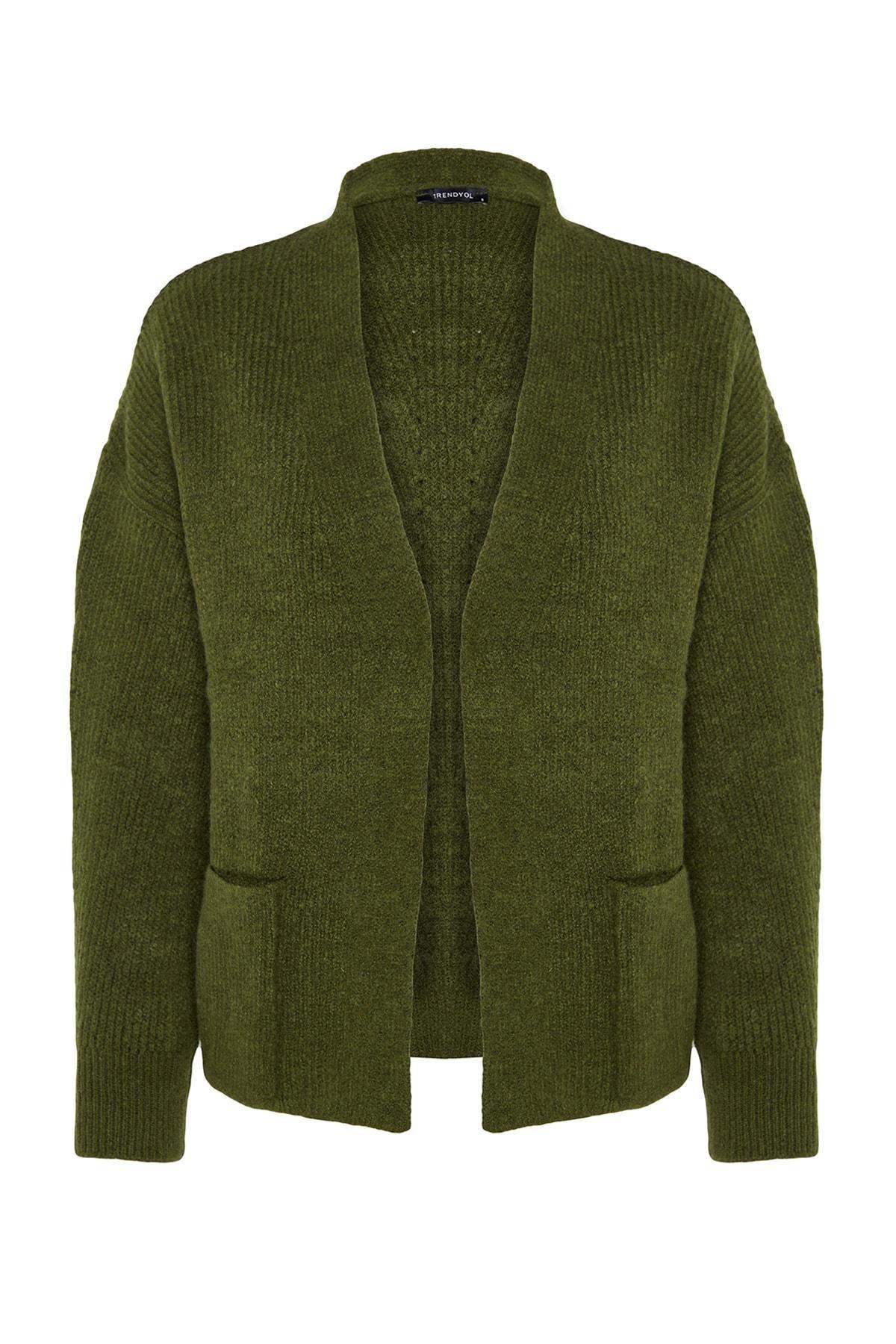 Khaki Soft Textured Pocket Detailed Cardigan, , large image number 5