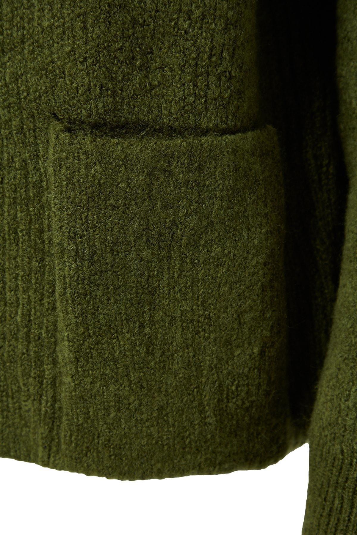 Khaki Soft Textured Pocket Detailed Cardigan, , large image number 6