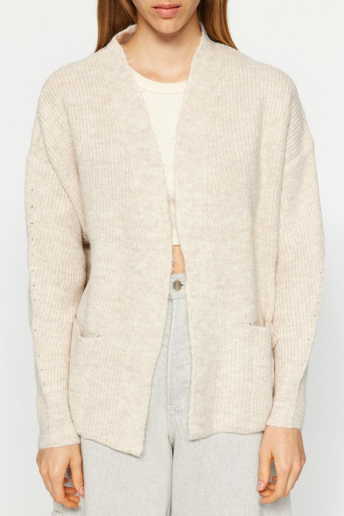 Beige Soft Textured Knitwear Cardigan, , large image number 3