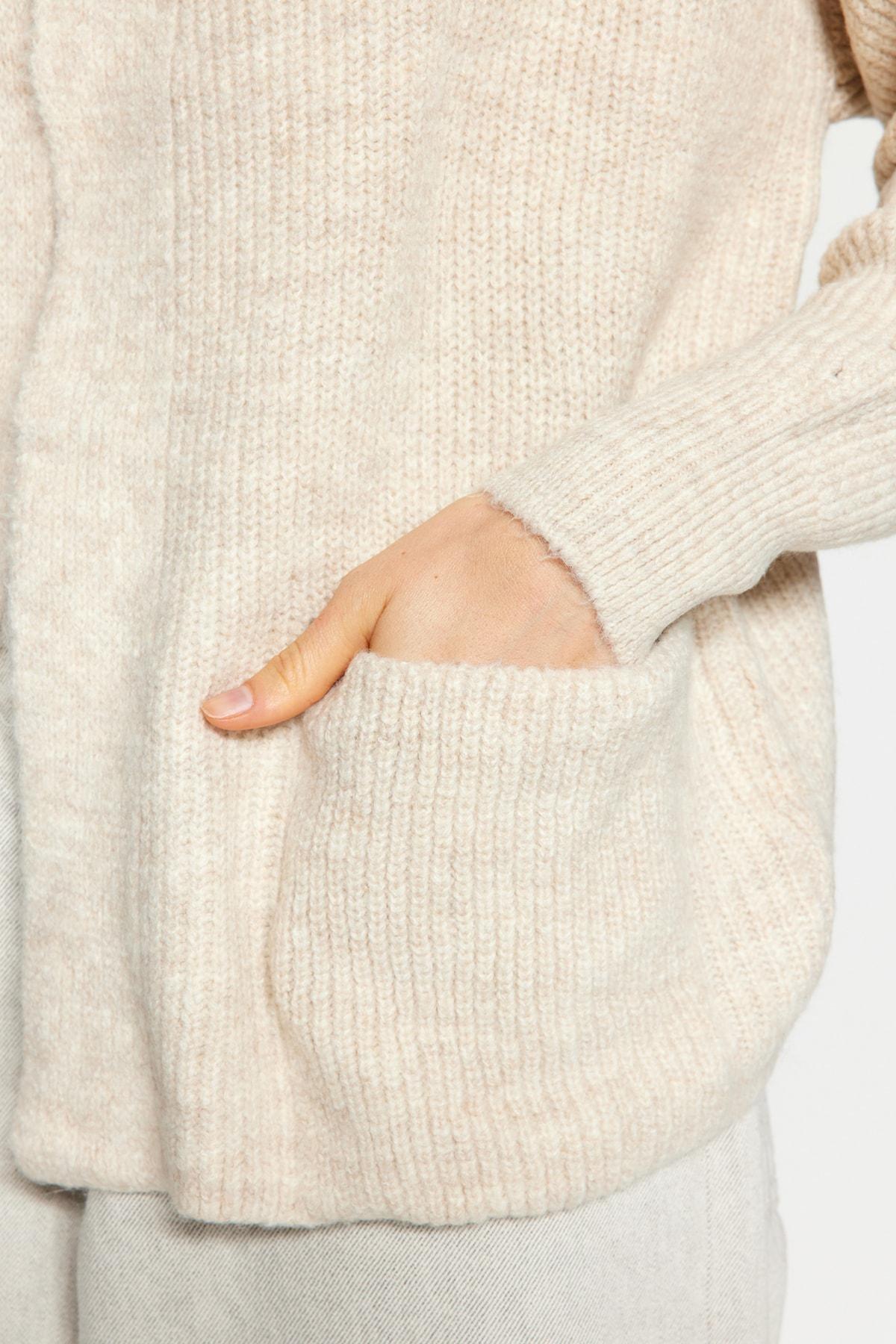 Beige Soft Textured Knitwear Cardigan, , large image number 4