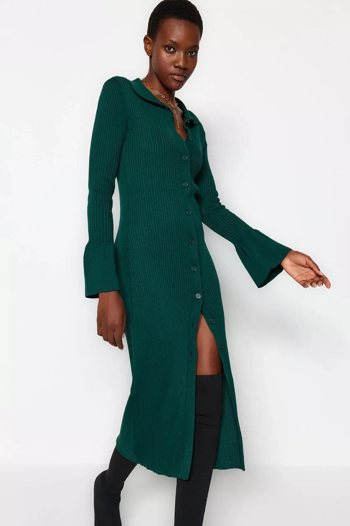 Emerald Maxi Sweater Polo Neck Dress, Emerald, large image number 0
