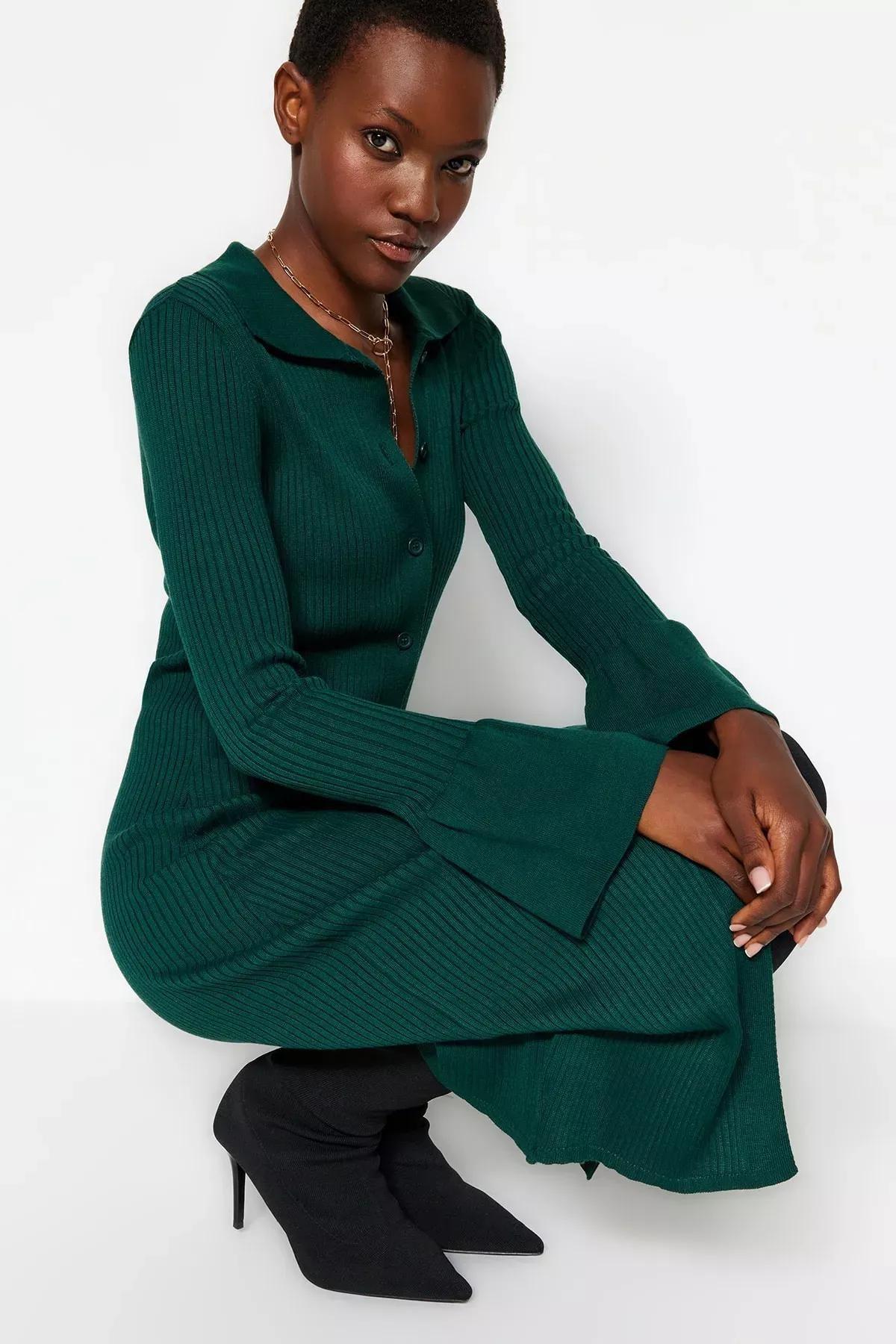 Emerald Maxi Sweater Polo Neck Dress, Emerald, large image number 2