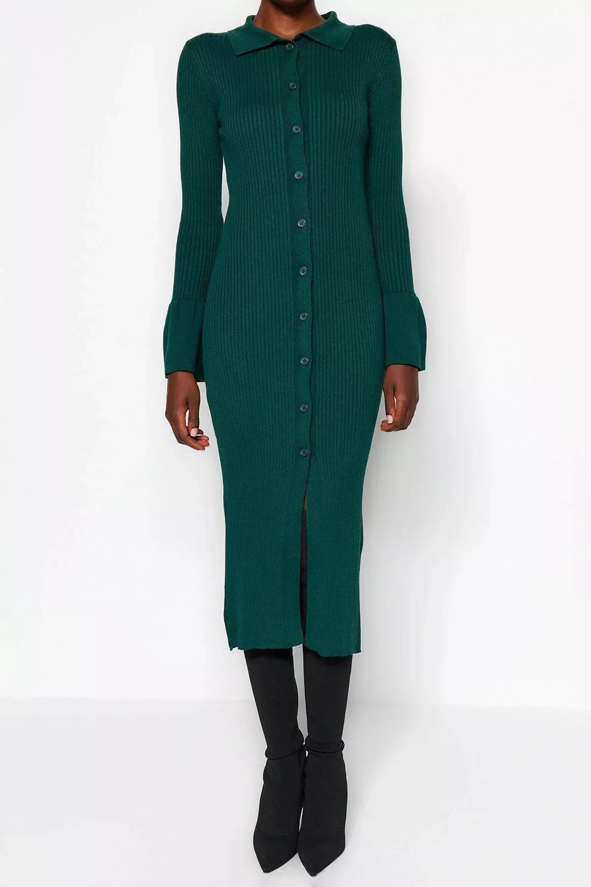 Emerald Maxi Sweater Polo Neck Dress, Emerald, large image number 3