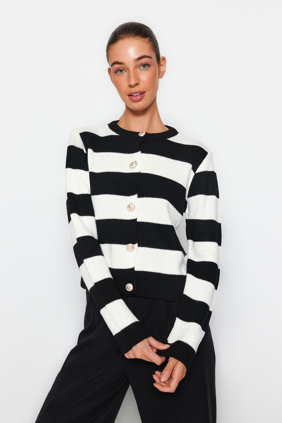 Multicolour Striped Knitted Cardigan, , large image number 1