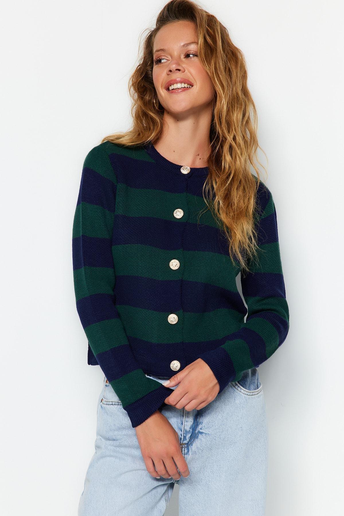 Navy Striped Cardigan, , large image number 0
