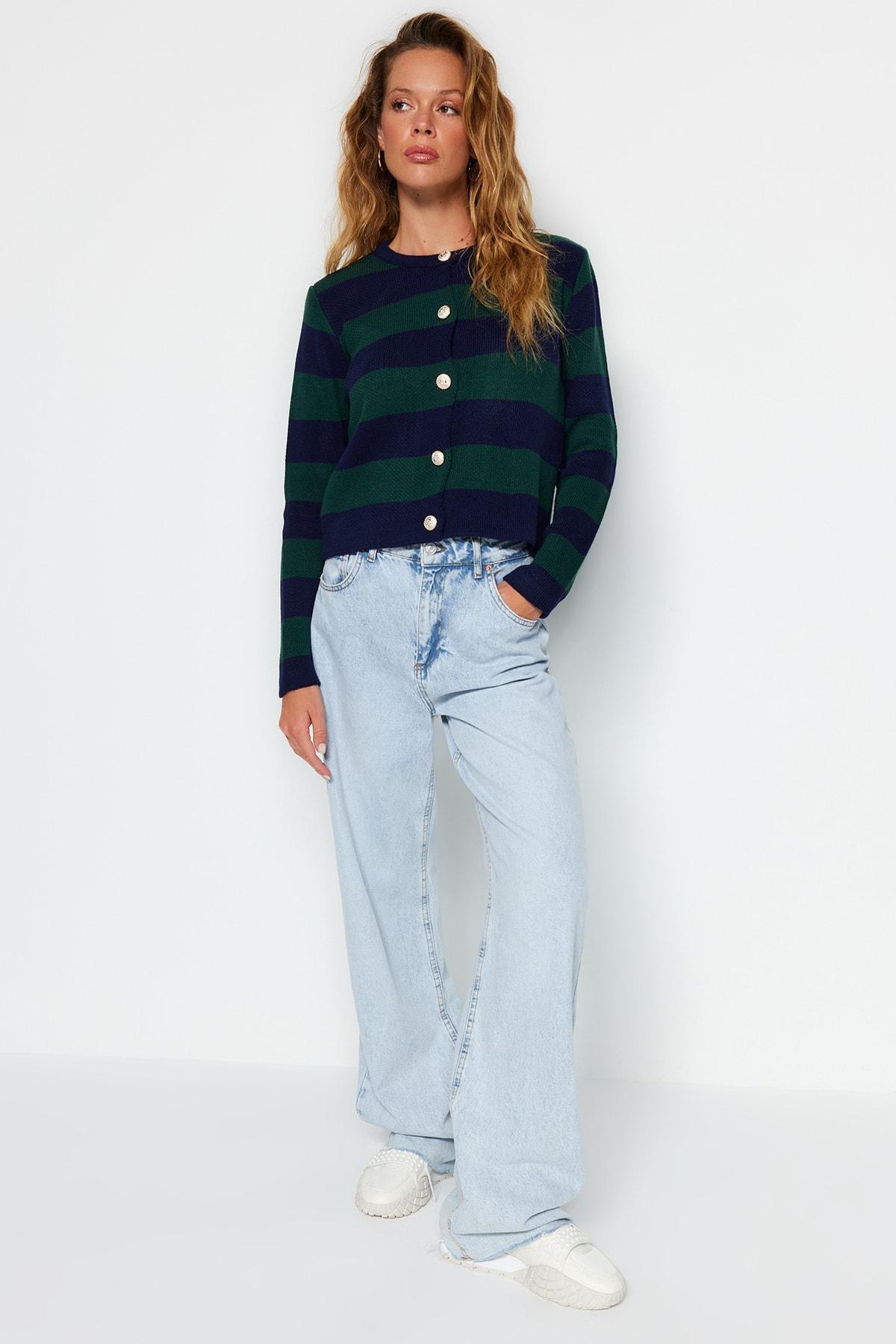 Navy Striped Cardigan, , large image number 1