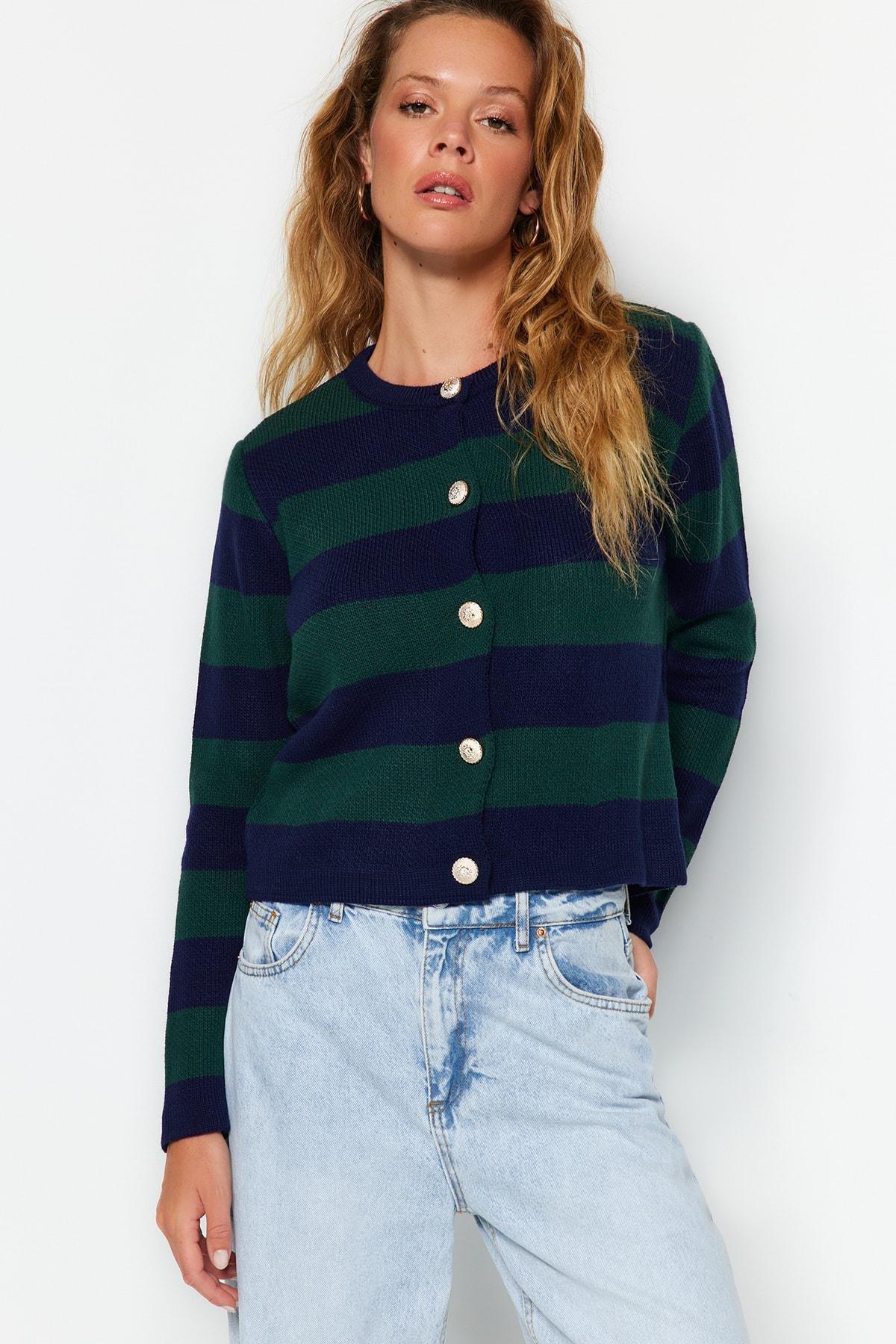 Navy Striped Cardigan, , large image number 2
