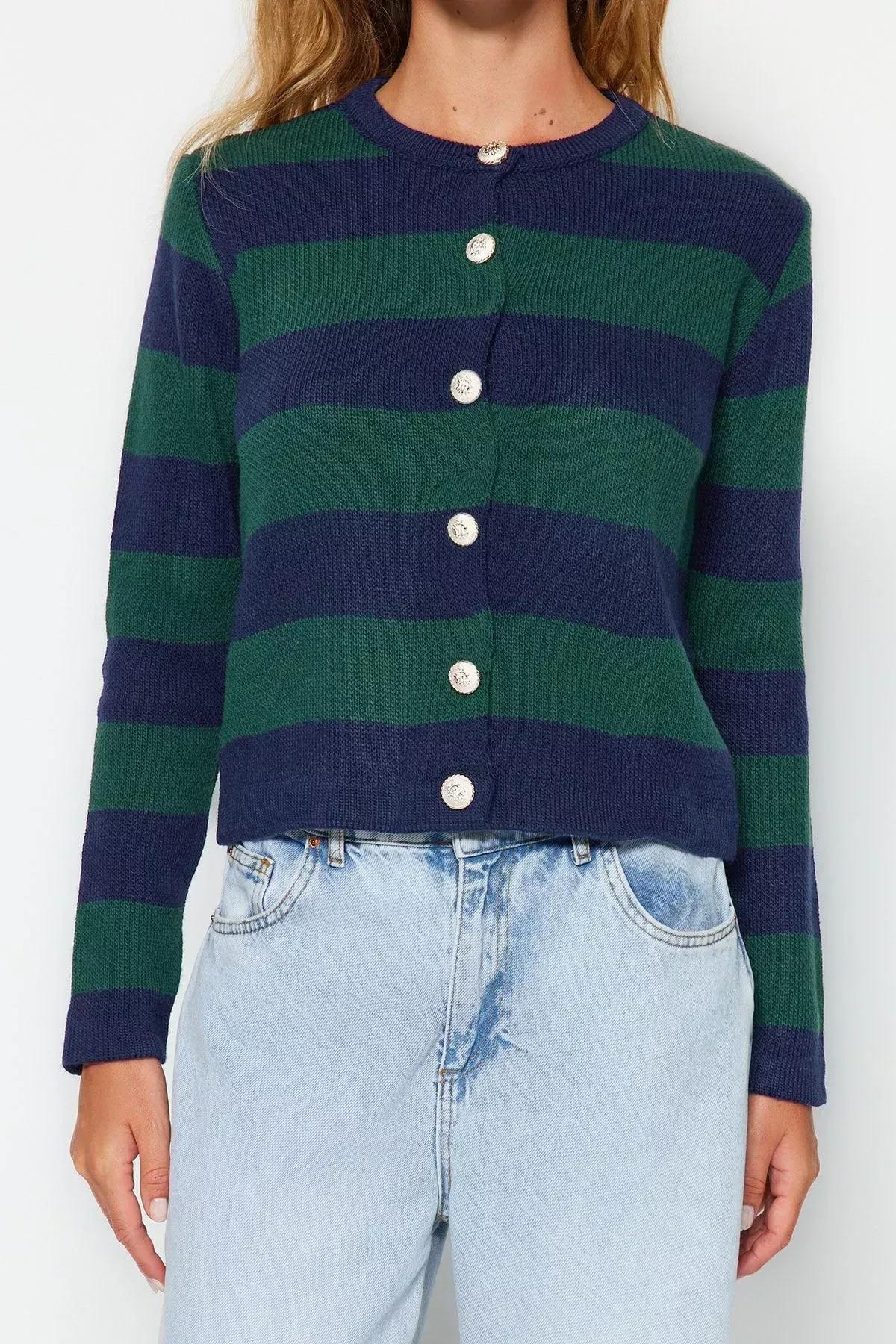 Navy Striped Cardigan, Navy blue, large image number 4